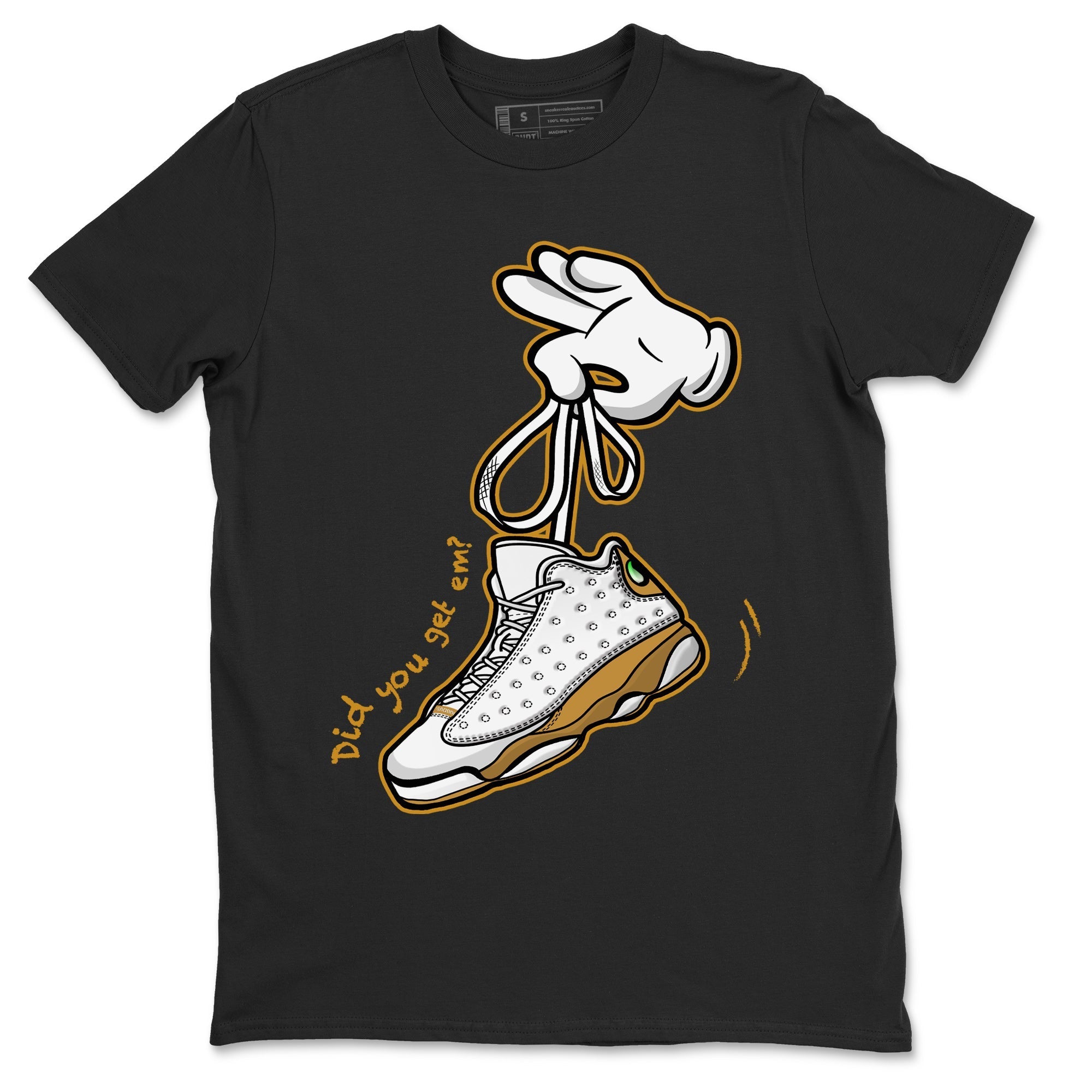 Jordan Retro 13 Wheat Sneaker Matching Tee Cartoon Hands Streetwear Sneaker Shirt Air Jordan 13 Wheat Sneaker Release Tees Unisex Shirts Black 2