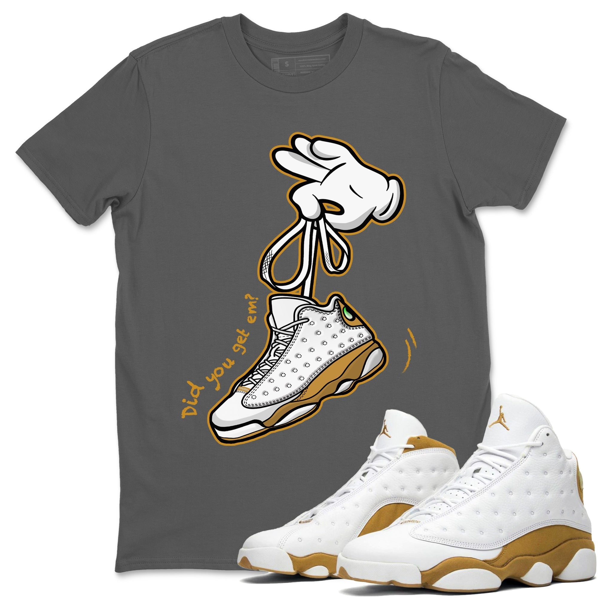 Jordan Retro 13 Wheat Sneaker Matching Tee Cartoon Hands Streetwear Sneaker Shirt Air Jordan 13 Wheat Sneaker Release Tees Unisex Shirts Cool Grey 1