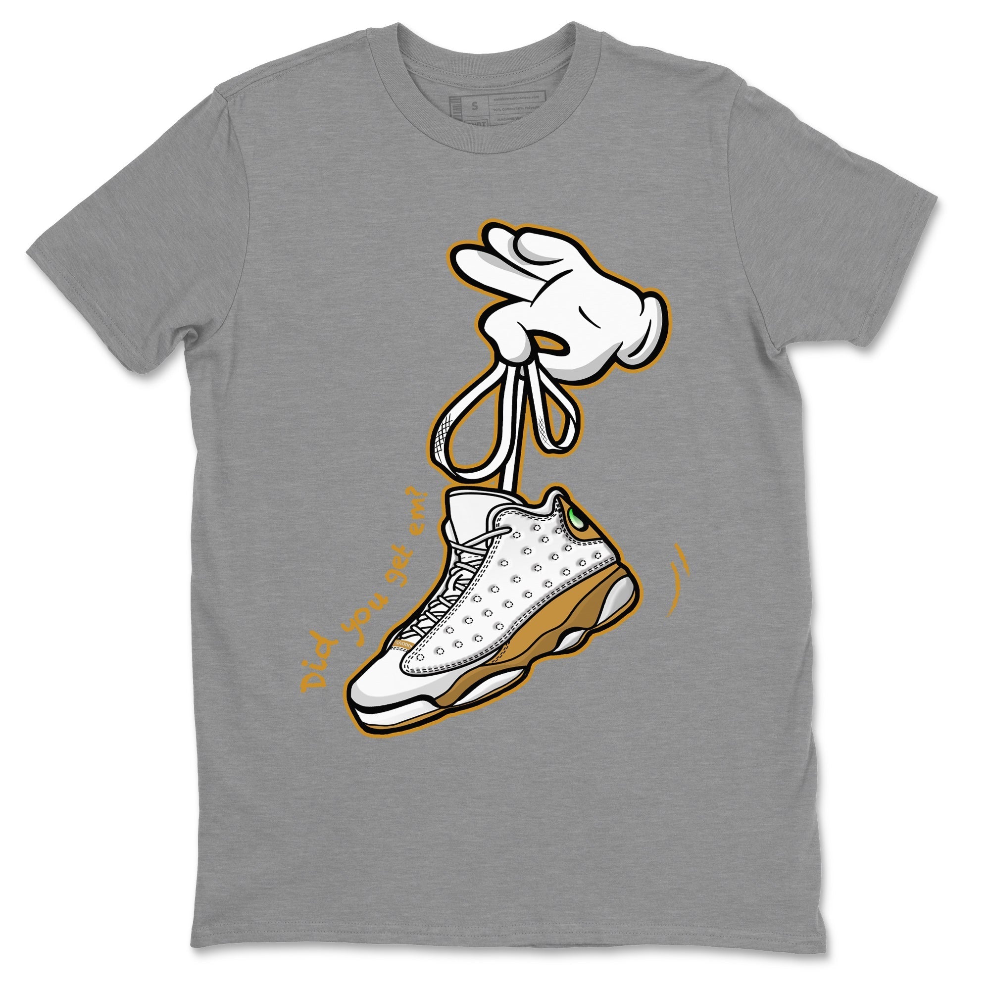 Jordan Retro 13 Wheat Sneaker Matching Tee Cartoon Hands Streetwear Sneaker Shirt Air Jordan 13 Wheat Sneaker Release Tees Unisex Shirts Heather Grey 2