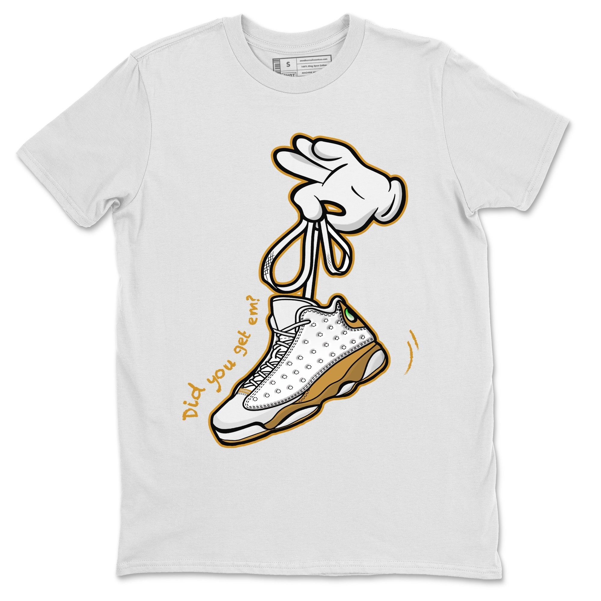 Jordan Retro 13 Wheat Sneaker Matching Tee Cartoon Hands Streetwear Sneaker Shirt Air Jordan 13 Wheat Sneaker Release Tees Unisex Shirts White 2