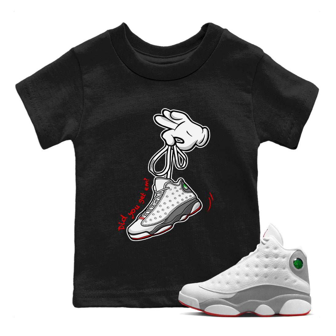 Air Jordan 13 Wolf Grey Sneaker Match Tees Cartoon Hands 13 Wolf Grey T-Shirt Sneaker Release Tees Kids Shirts Black 1