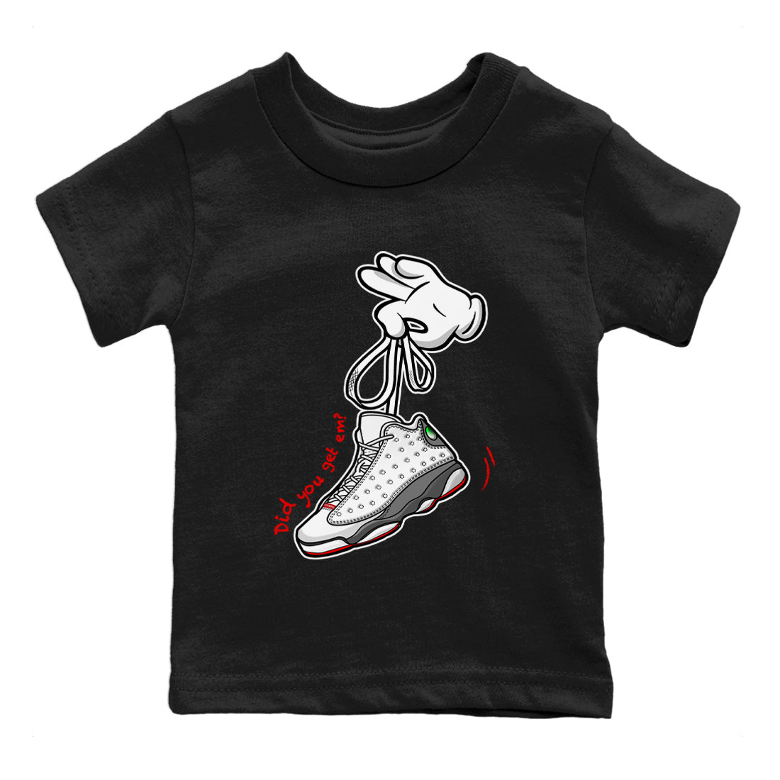 Air Jordan 13 Wolf Grey Sneaker Match Tees Cartoon Hands 13 Wolf Grey T-Shirt Sneaker Release Tees Kids Shirts Black 2