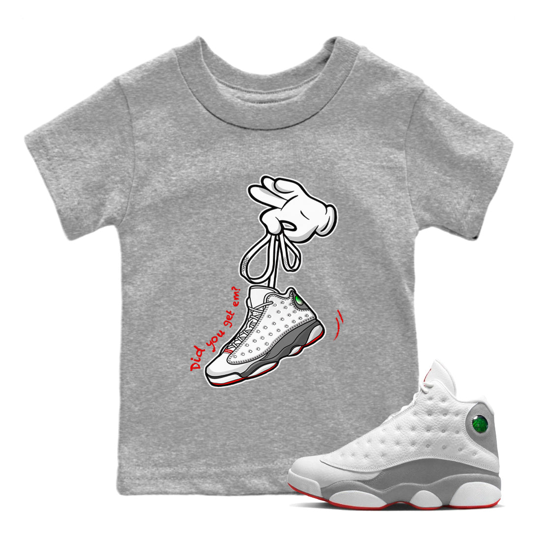 Air Jordan 13 Wolf Grey Sneaker Match Tees Cartoon Hands 13 Wolf Grey T-Shirt Sneaker Release Tees Kids Shirts Heather Grey 1