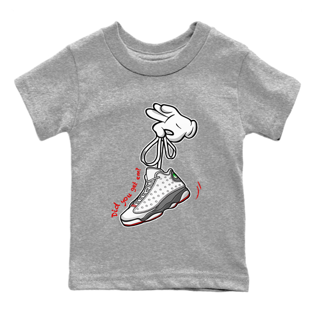 Air Jordan 13 Wolf Grey Sneaker Match Tees Cartoon Hands 13 Wolf Grey T-Shirt Sneaker Release Tees Kids Shirts Heather Grey 2