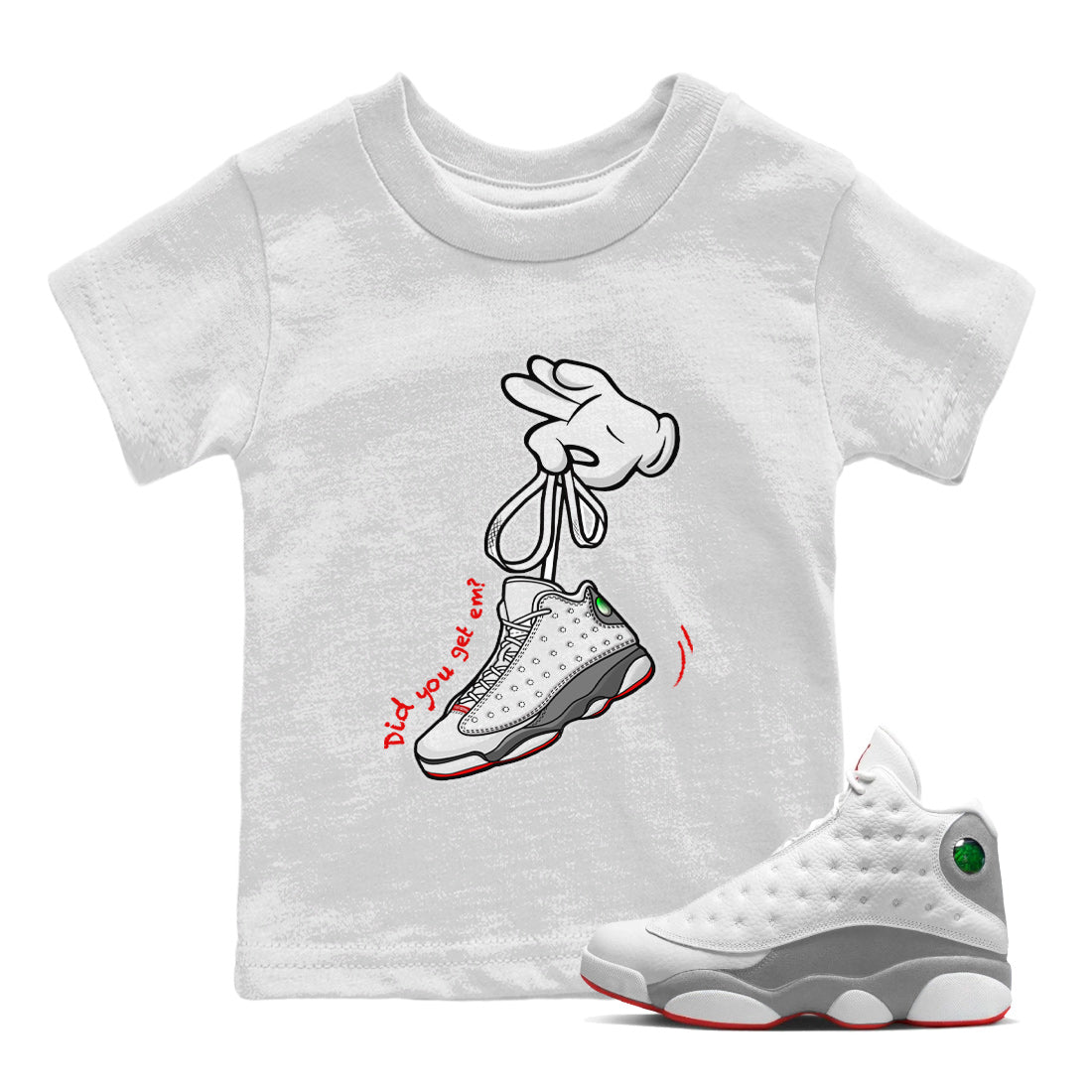 Air Jordan 13 Wolf Grey Sneaker Match Tees Cartoon Hands 13 Wolf Grey T-Shirt Sneaker Release Tees Kids Shirts White 1