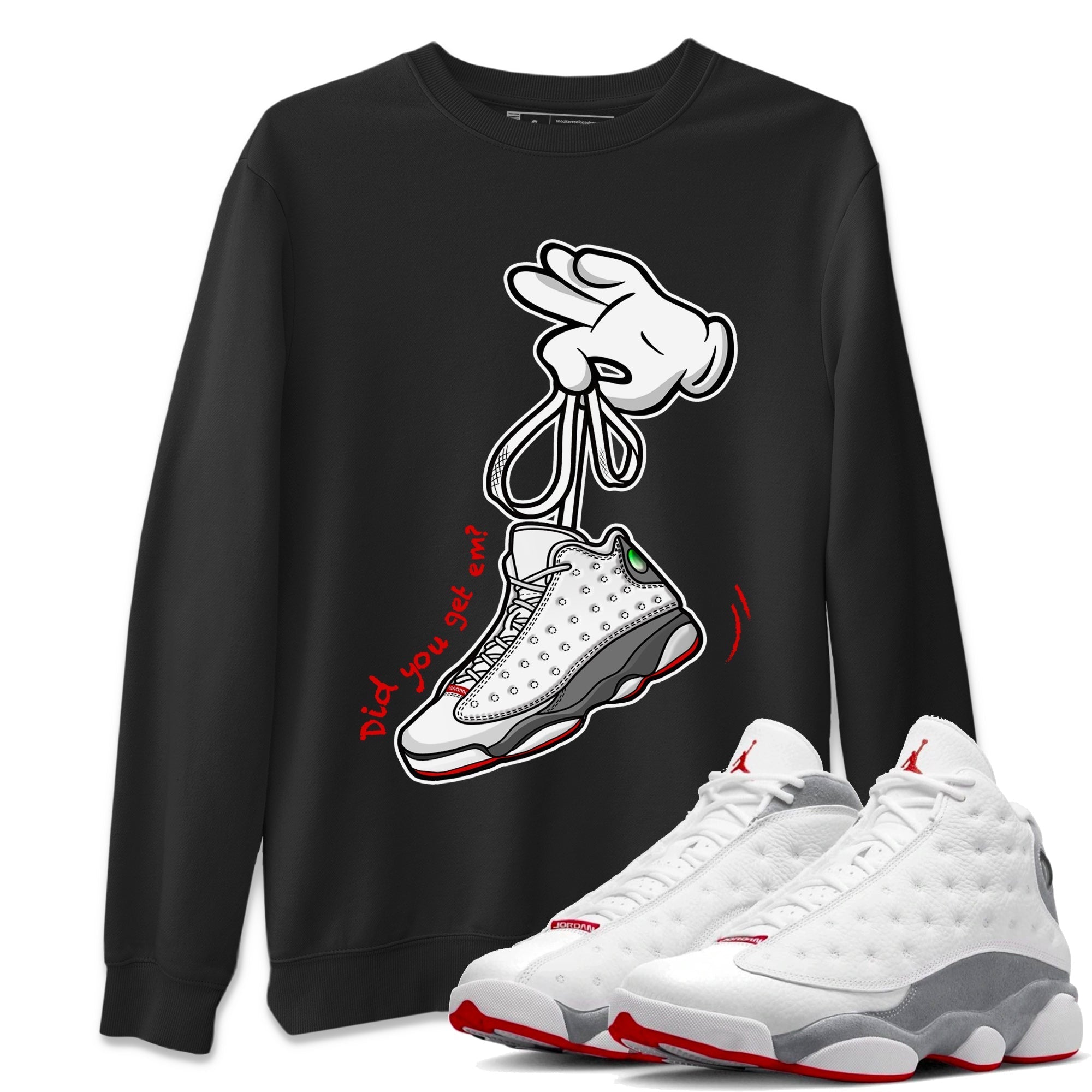 Air Jordan 13 Wolf Grey Sneaker Match Tees Cartoon Hands 13 Wolf Grey T-Shirt Sneaker Release Tees Unisex Shirts Black 1