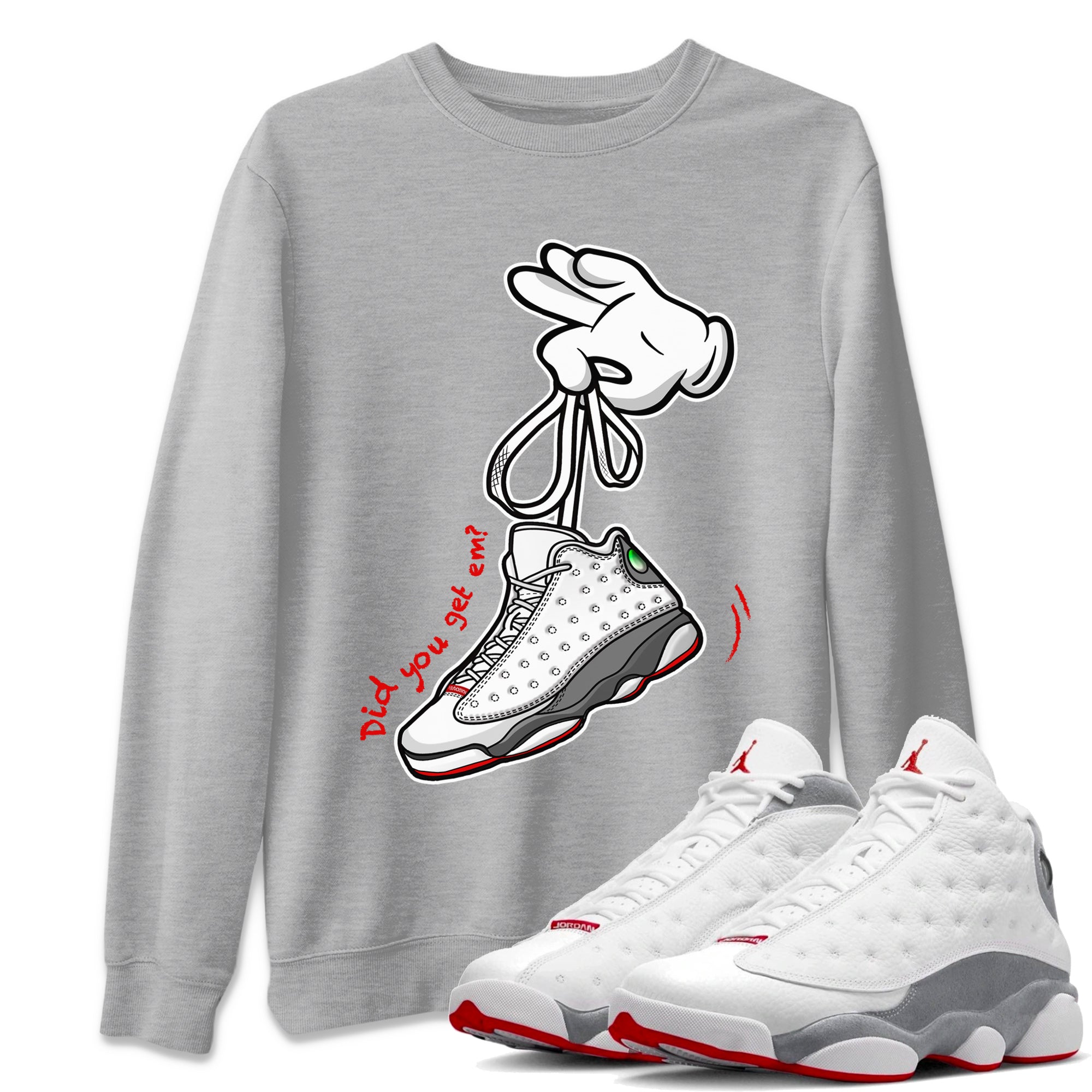 Air Jordan 13 Wolf Grey Sneaker Match Tees Cartoon Hands 13 Wolf Grey T-Shirt Sneaker Release Tees Unisex Shirts Heather Grey 1