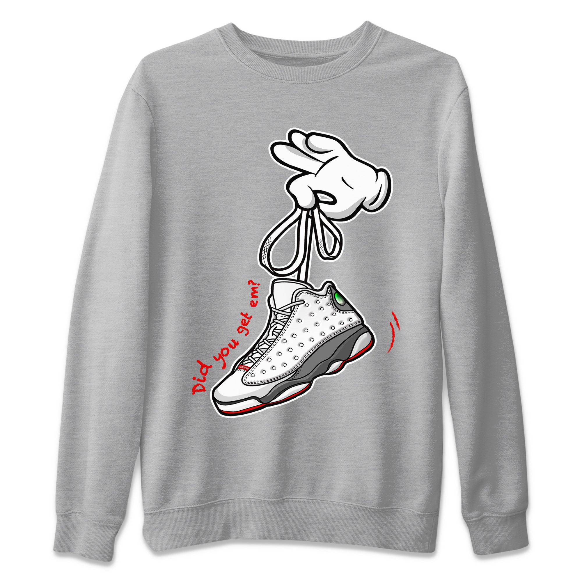 Air Jordan 13 Wolf Grey Sneaker Match Tees Cartoon Hands 13 Wolf Grey T-Shirt Sneaker Release Tees Unisex Shirts Heather Grey 2