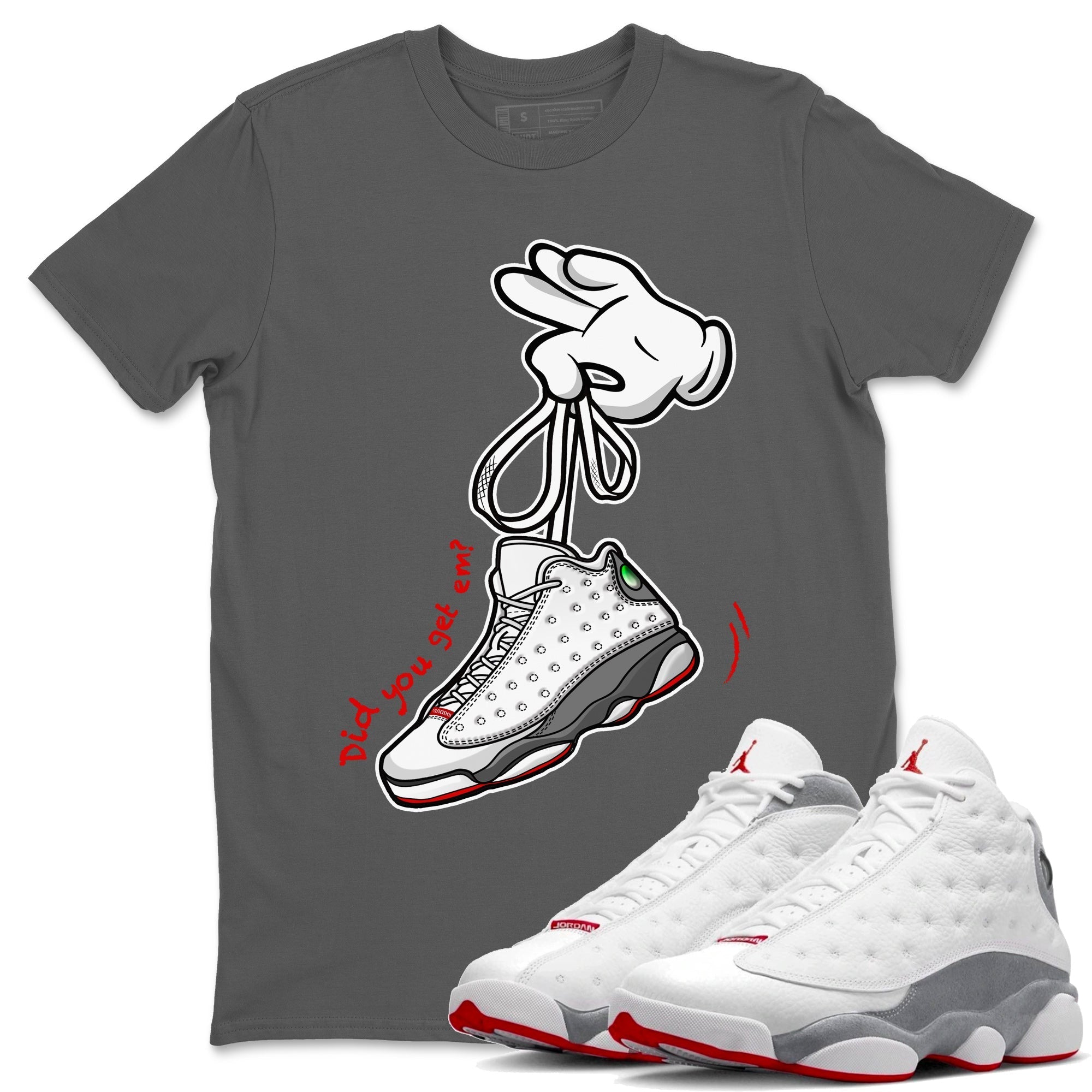 Air Jordan 13 Wolf Grey Sneaker Match Tees Cartoon Hands 13 Wolf Grey T-Shirt Sneaker Release Tees Unisex Shirts Cool Grey 1