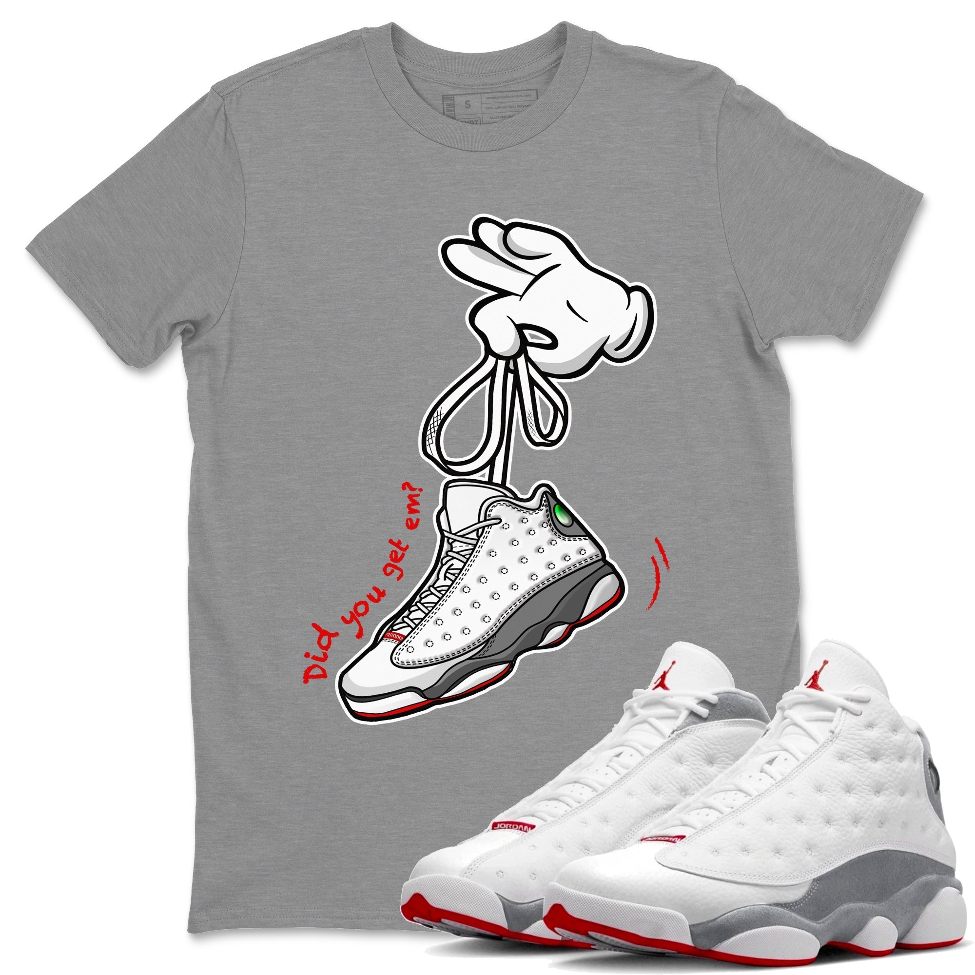 Air Jordan 13 Wolf Grey Sneaker Match Tees Cartoon Hands 13 Wolf Grey T-Shirt Sneaker Release Tees Unisex Shirts Heather Grey 1