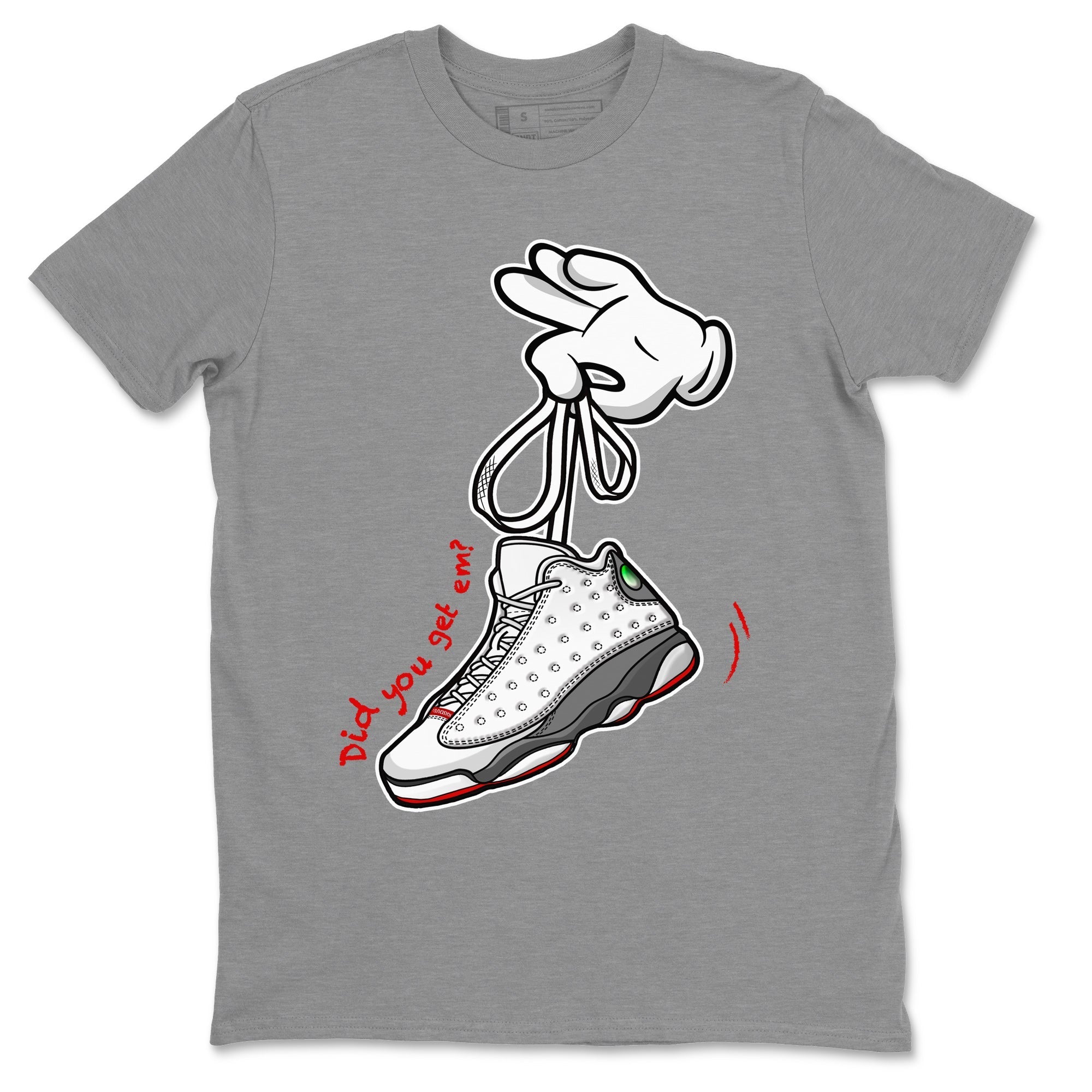 Air Jordan 13 Wolf Grey Sneaker Match Tees Cartoon Hands 13 Wolf Grey T-Shirt Sneaker Release Tees Unisex Shirts Heather Grey 2