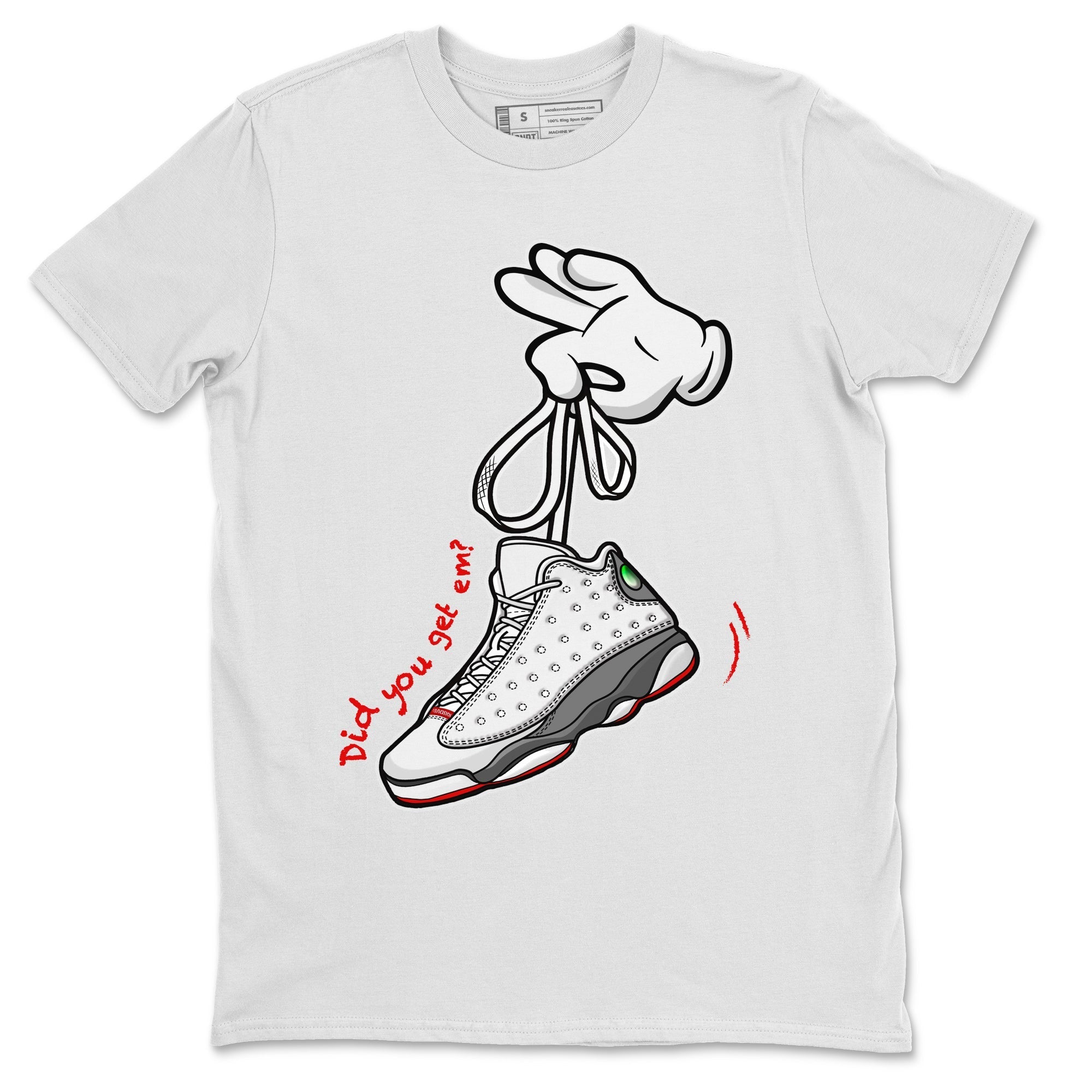Air Jordan 13 Wolf Grey Sneaker Match Tees Cartoon Hands 13 Wolf Grey T-Shirt Sneaker Release Tees Unisex Shirts White 2