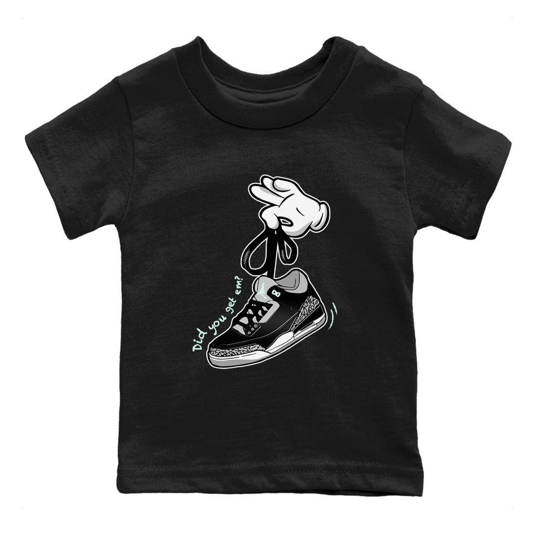 3s Green Glow shirt to match jordans Cartoon Hands sneaker tees Air Jordan 3 Green Glow Drip Gear Zone baby toddler Black 2 cotton Shirt