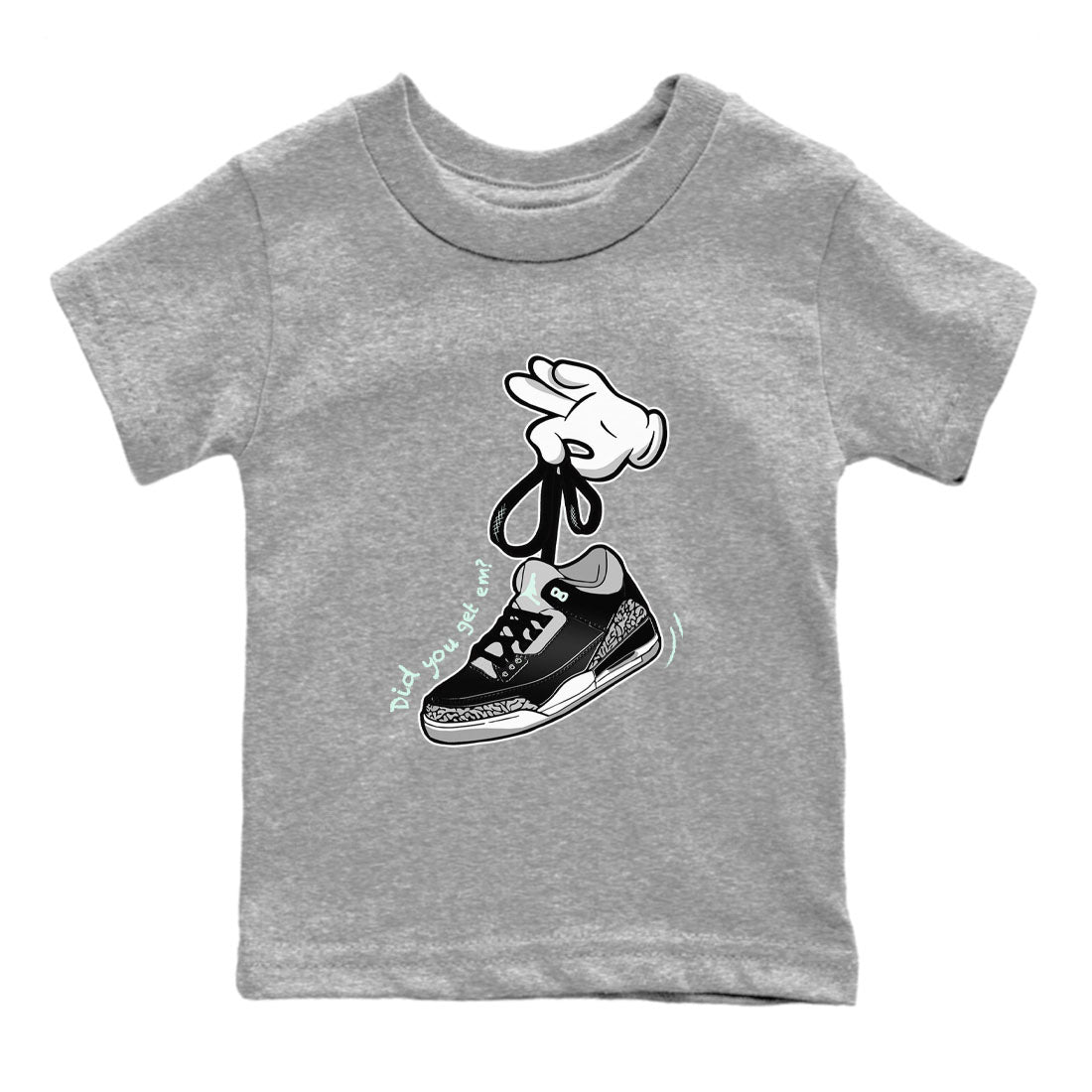 3s Green Glow shirt to match jordans Cartoon Hands sneaker tees Air Jordan 3 Green Glow Drip Gear Zone baby toddler Heather Grey 2 cotton Shirt