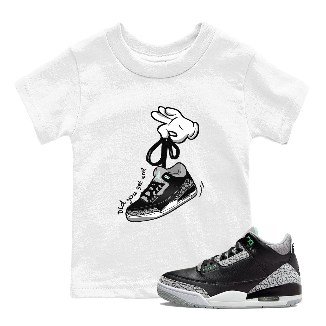 3s Green Glow shirt to match jordans Cartoon Hands sneaker tees Air Jordan 3 Green Glow Drip Gear Zone baby toddler White 1 cotton Shirt