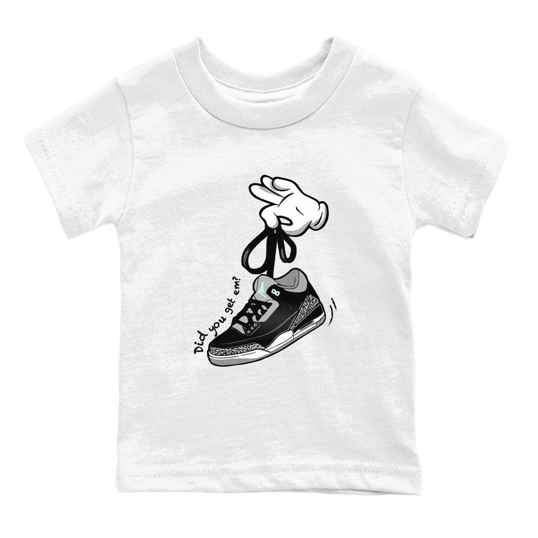 3s Green Glow shirt to match jordans Cartoon Hands sneaker tees Air Jordan 3 Green Glow Drip Gear Zone baby toddler White 2 cotton Shirt