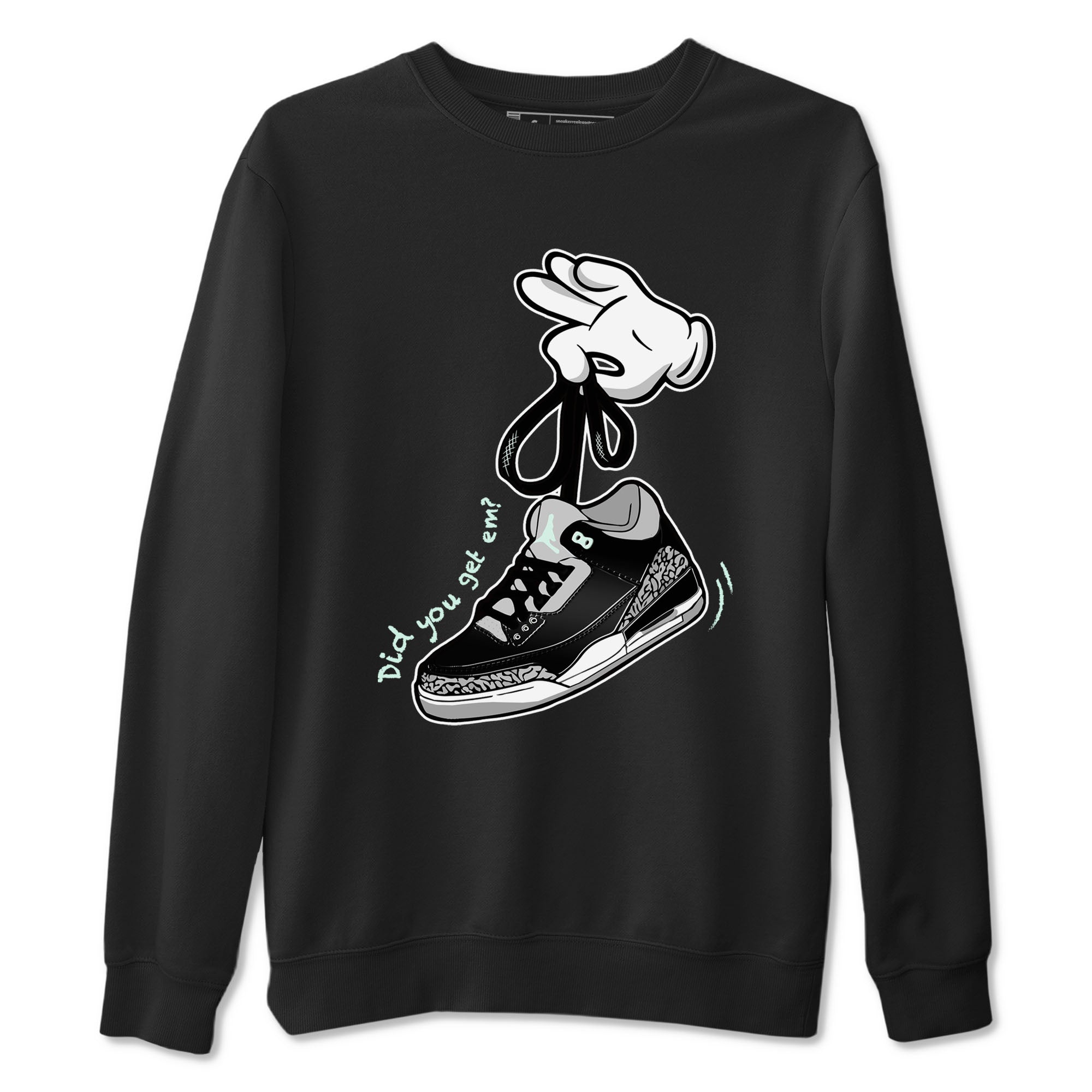 3s Green Glow shirt to match jordans Cartoon Hands sneaker tees Air Jordan 3 Green Glow Drip Gear Zone unisex cotton Black 2 crew neck shirt