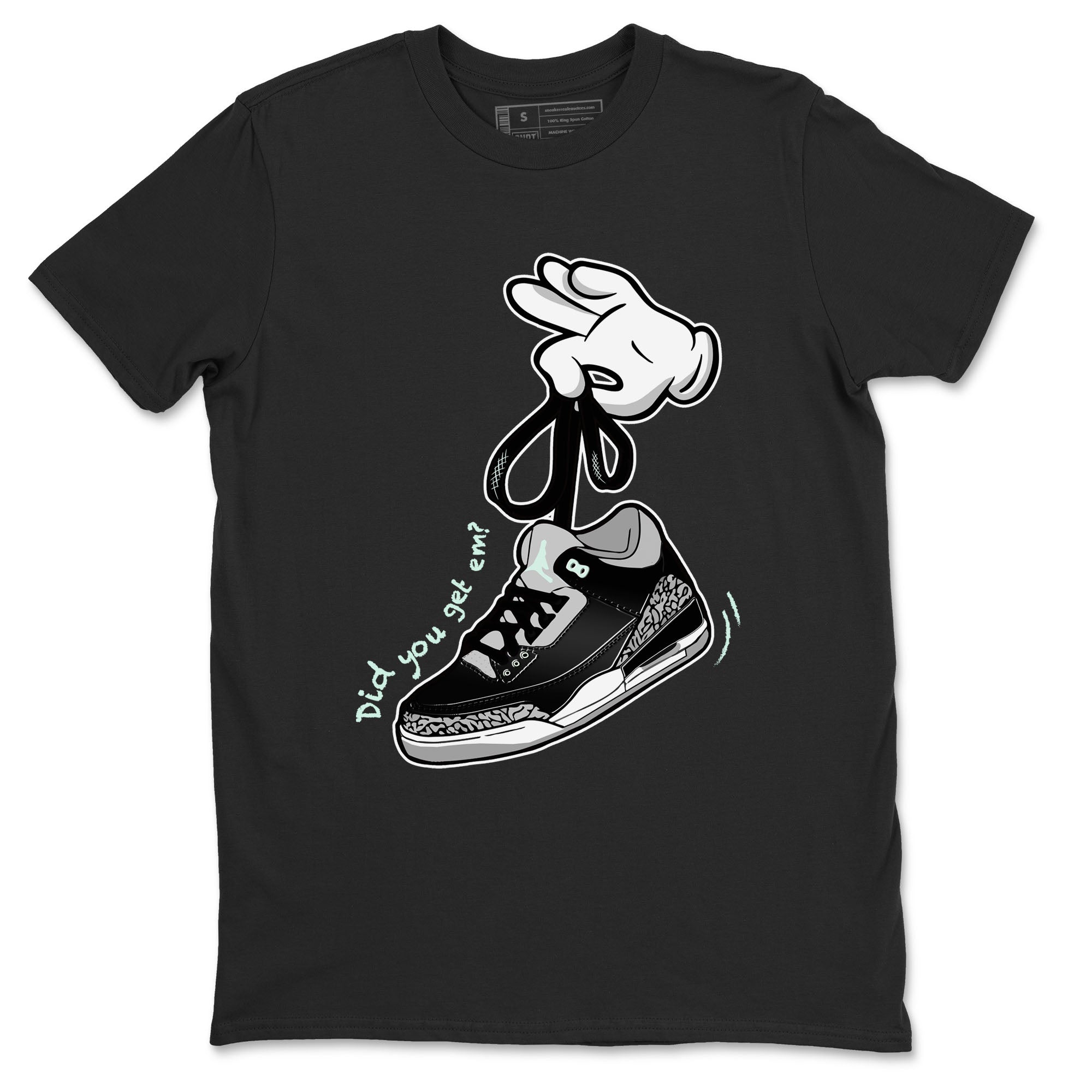 3s Green Glow shirt to match jordans Cartoon Hands sneaker tees Air Jordan 3 Green Glow Drip Gear Zone unisex cotton Black 2 crew neck shirt