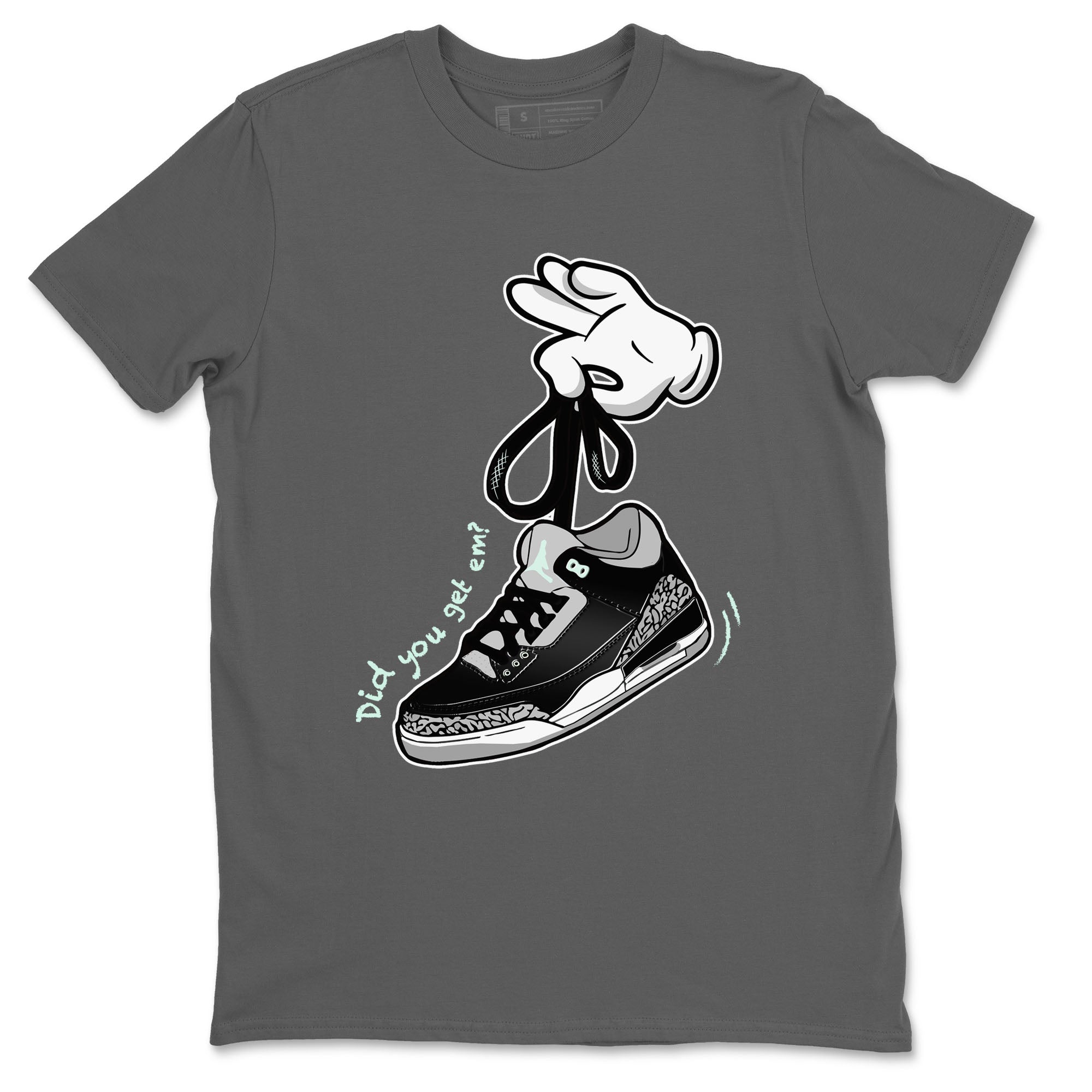 3s Green Glow shirt to match jordans Cartoon Hands sneaker tees Air Jordan 3 Green Glow Drip Gear Zone unisex cotton Cool Grey 2 crew neck shirt