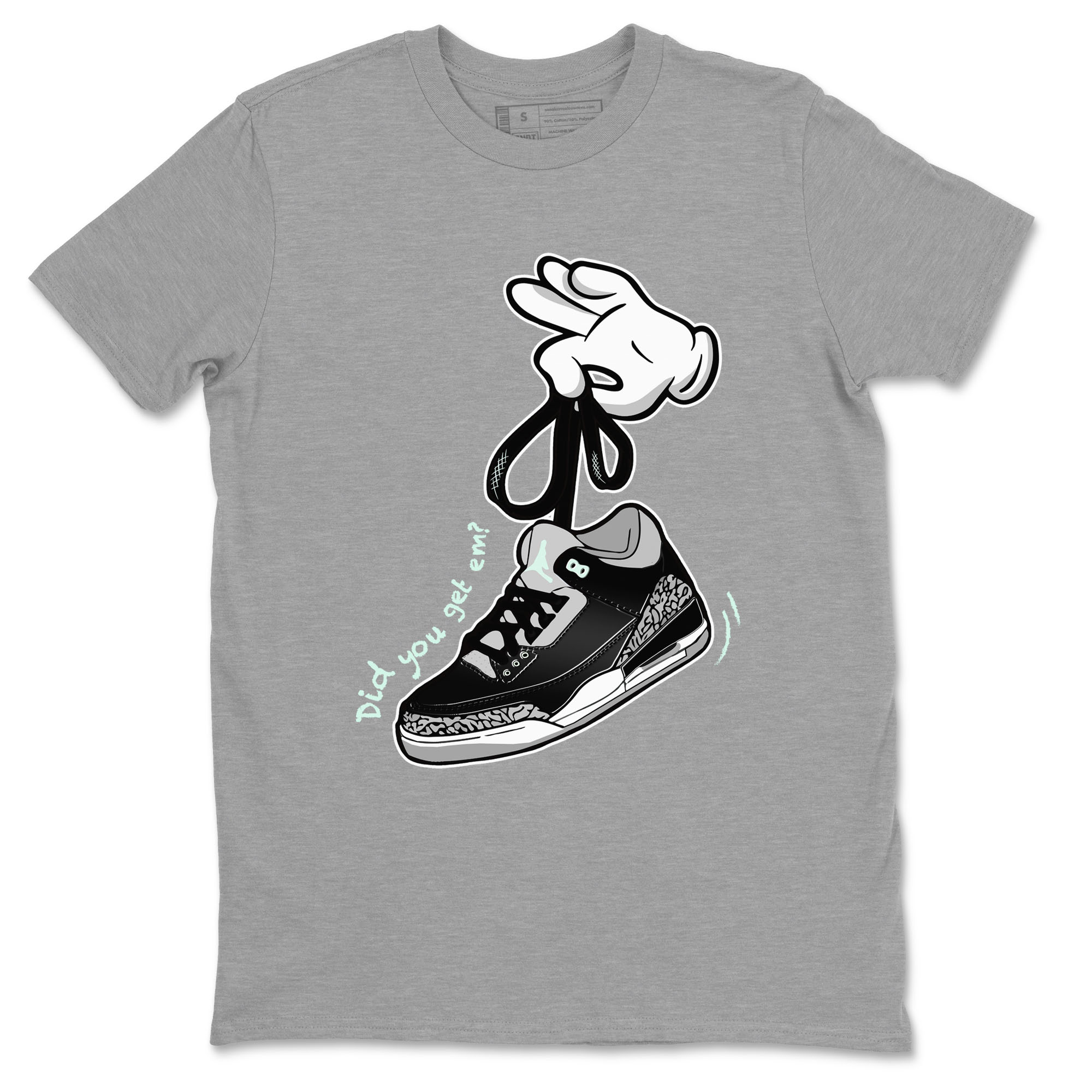 3s Green Glow shirt to match jordans Cartoon Hands sneaker tees Air Jordan 3 Green Glow Drip Gear Zone unisex cotton Heather Grey 2 crew neck shirt