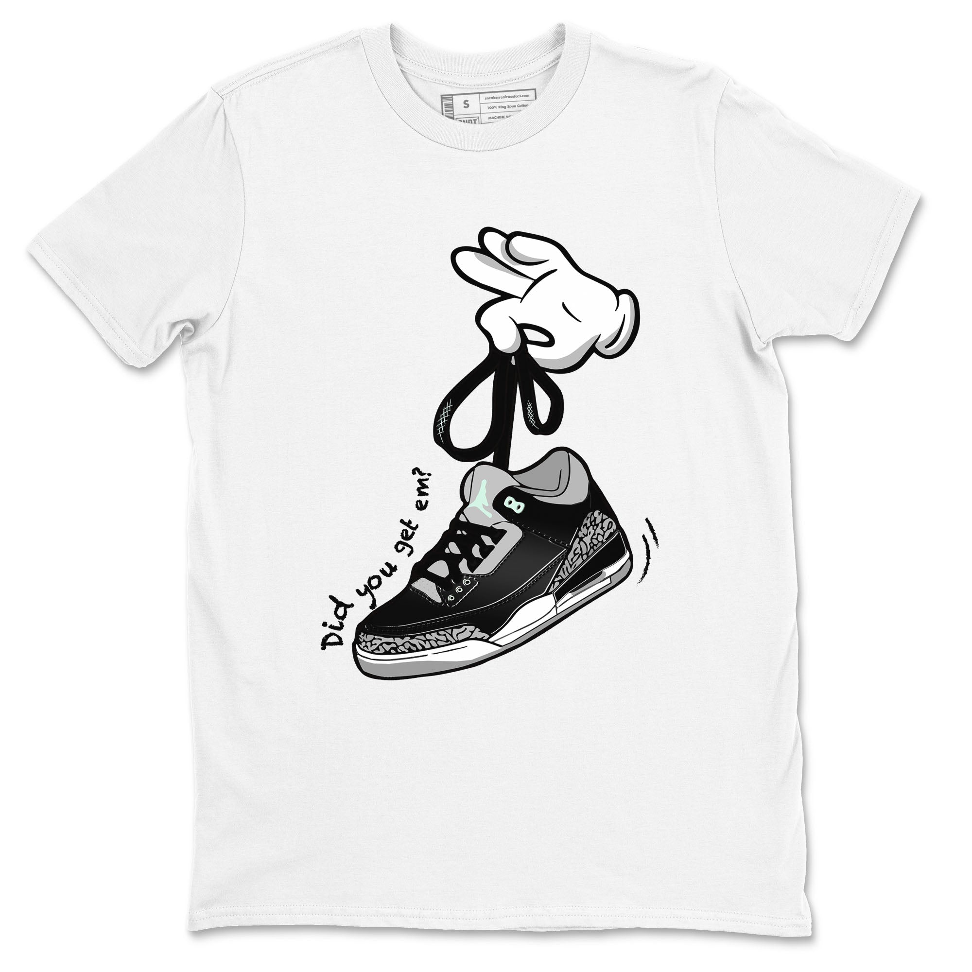 3s Green Glow shirt to match jordans Cartoon Hands sneaker tees Air Jordan 3 Green Glow Drip Gear Zone unisex cotton White 2 crew neck shirt