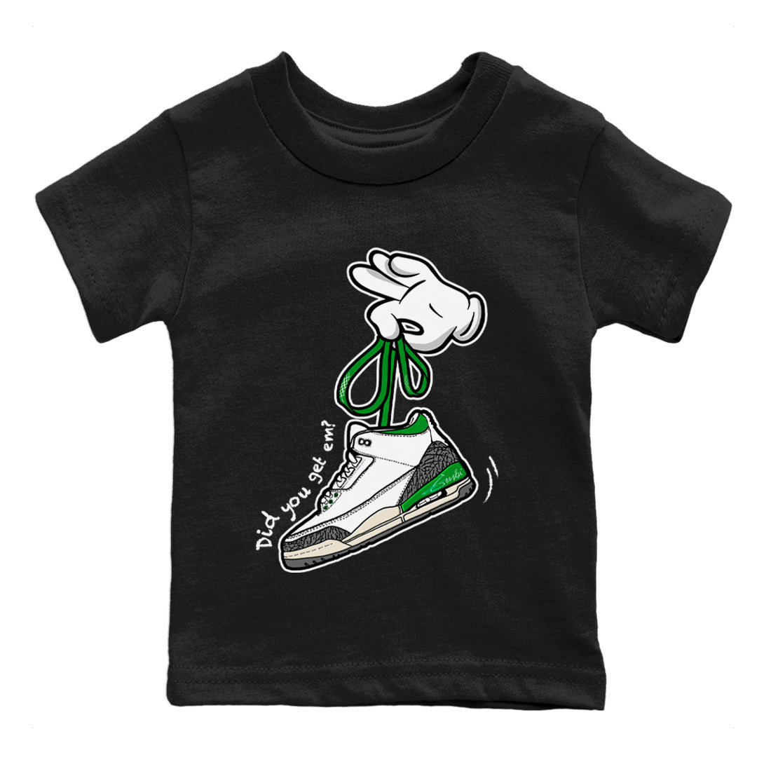 Jordan 3 Lucky Green Sneaker Matching T-Shirt Cartoon Hands Sneaker Tees Jordan 3 Lucky Green Sneaker Release Tees Kids Shirts