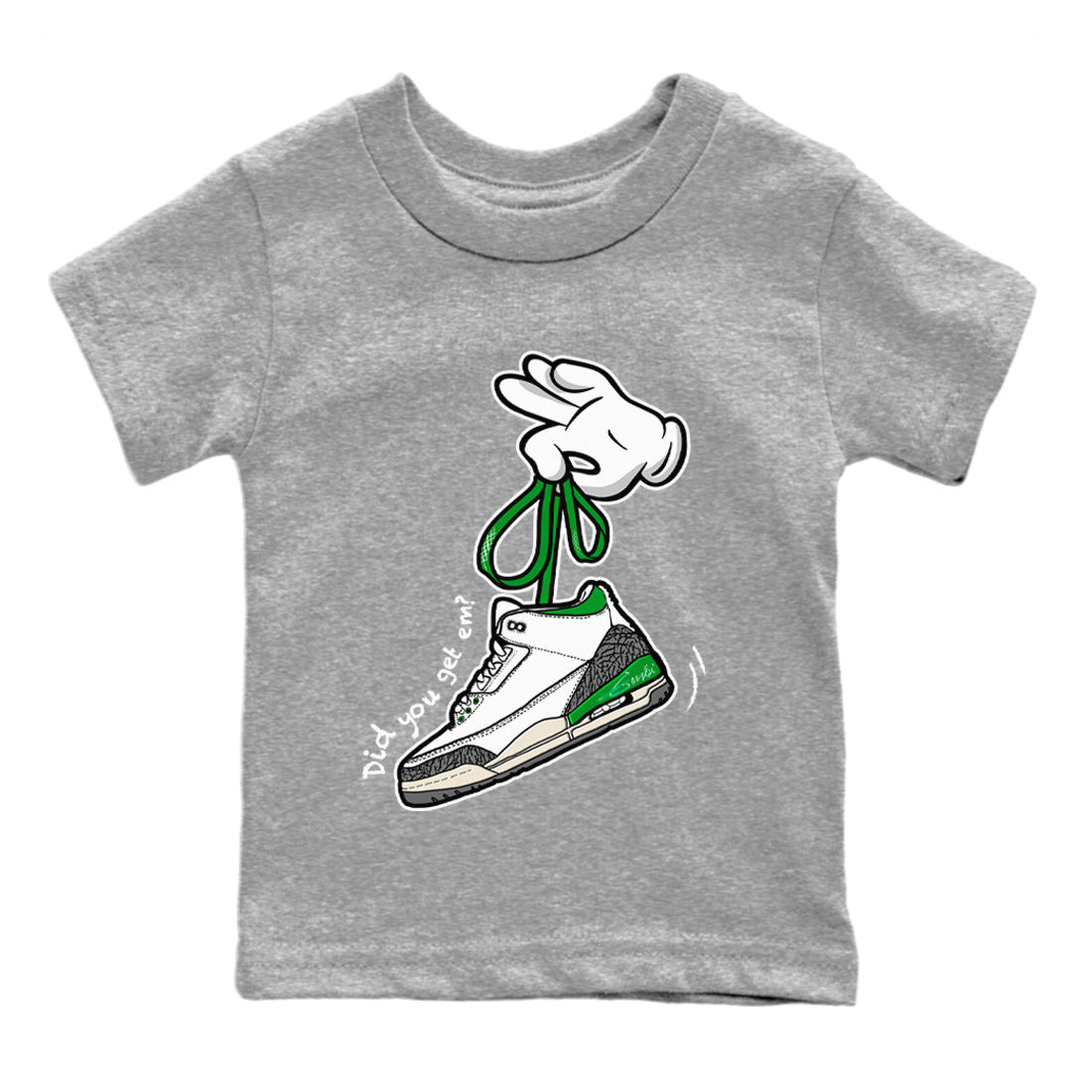 Jordan 3 Lucky Green Sneaker Matching T-Shirt Cartoon Hands Sneaker Tees Jordan 3 Lucky Green Sneaker Release Tees Kids Shirts