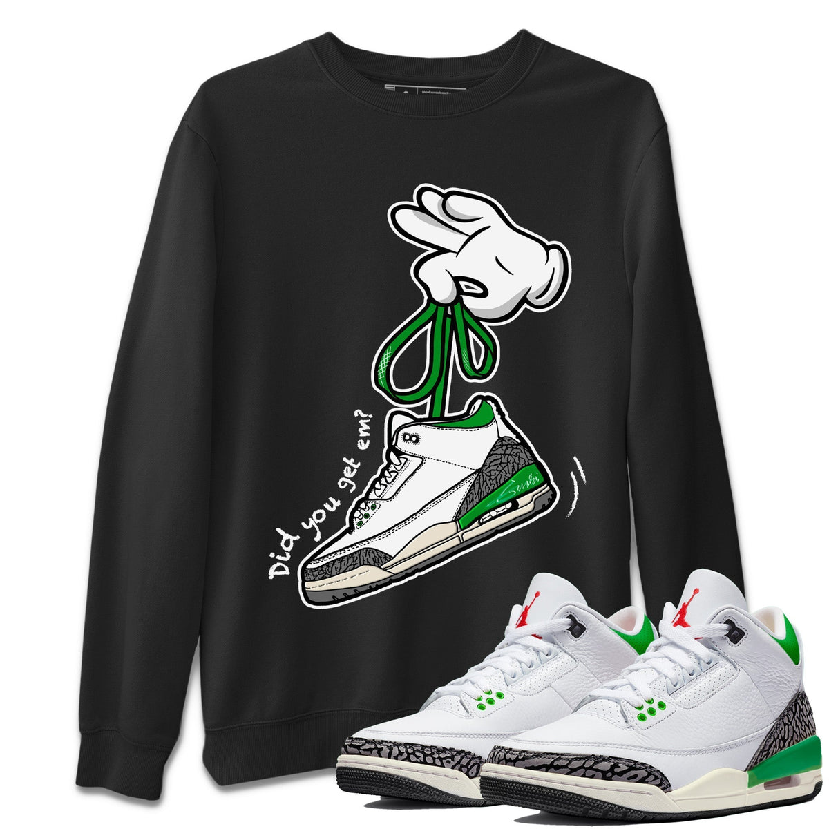 Jordan 3 Lucky Green Sneaker Matching T-Shirt Cartoon Hands Sneaker Tees Jordan 3 Lucky Green Sneaker Release Tees Crew Neck Tees