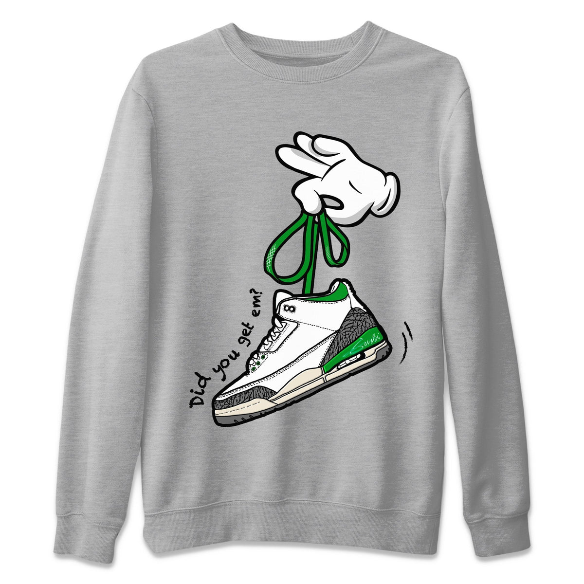 Jordan 3 Lucky Green Sneaker Matching T-Shirt Cartoon Hands Sneaker Tees Jordan 3 Lucky Green Sneaker Release Tees Crew Neck Tees