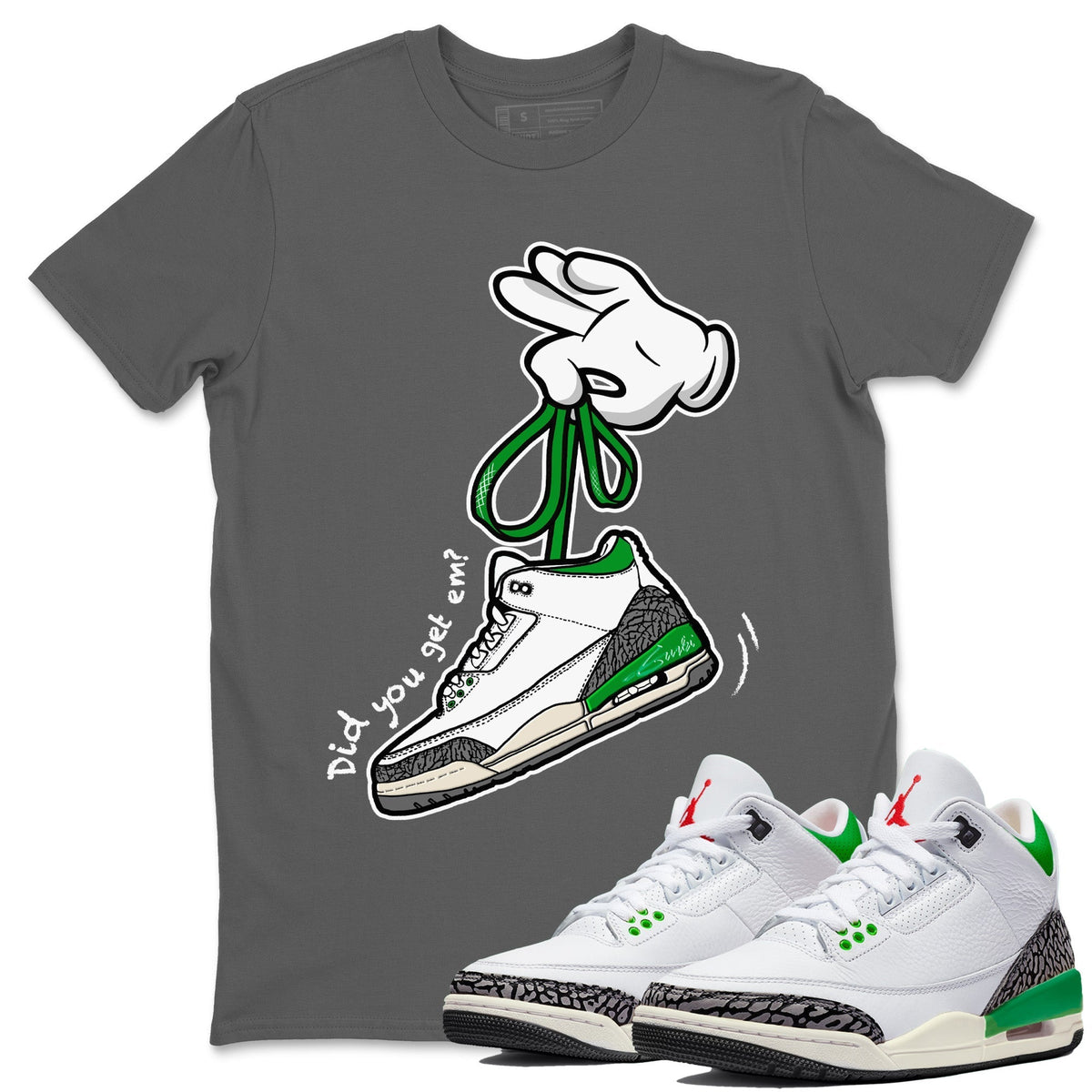 Jordan 3 Lucky Green Sneaker Matching T-Shirt Cartoon Hands Sneaker Tees Jordan 3 Lucky Green Sneaker Release Tees Crew Neck Tees