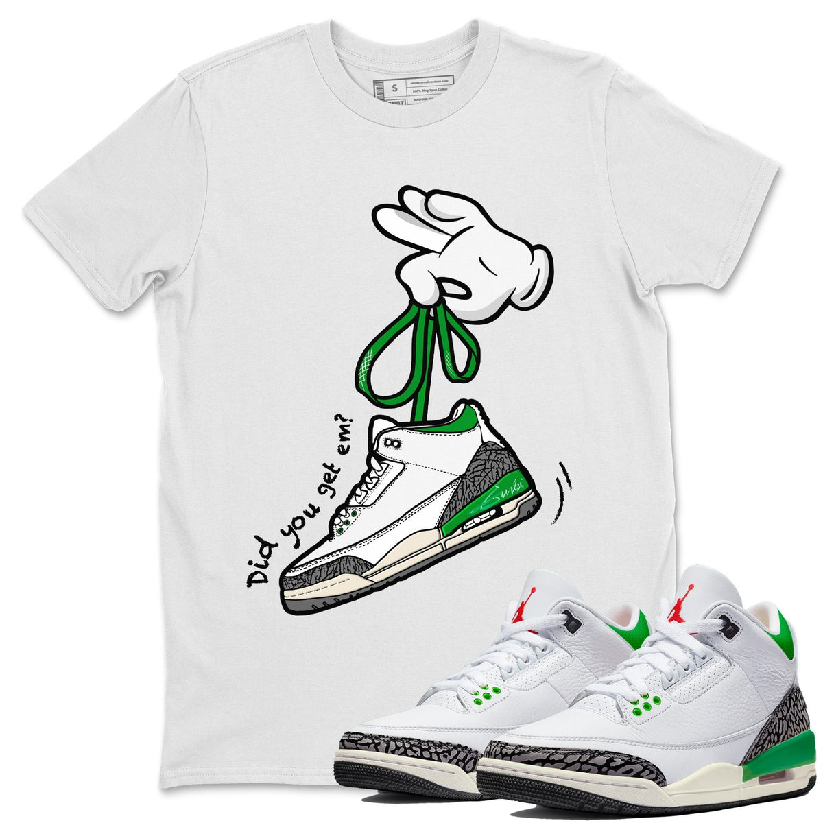 Jordan 3 Lucky Green Sneaker Matching T-Shirt Cartoon Hands Sneaker Tees Jordan 3 Lucky Green Sneaker Release Tees Crew Neck Tees