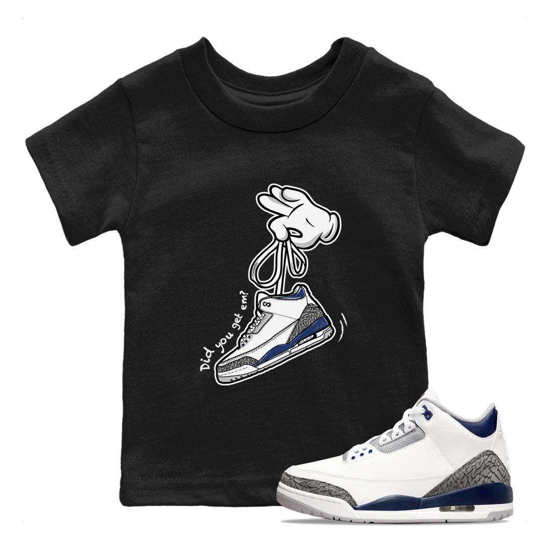 3s Midnight Navy shirt to match jordans Cartoon Hands sneaker match tee Air Jordan 3 Midnight Navy Drip Gear Zone baby toddler Black 1 cotton Shirt