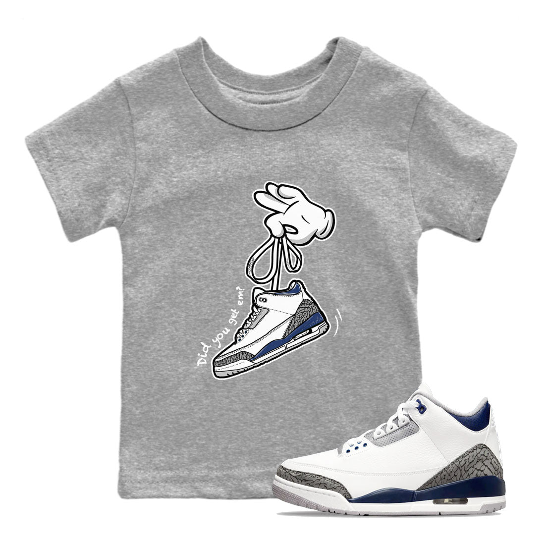 3s Midnight Navy shirt to match jordans Cartoon Hands sneaker match tee Air Jordan 3 Midnight Navy Drip Gear Zone baby toddler Heather Grey 1 cotton Shirt