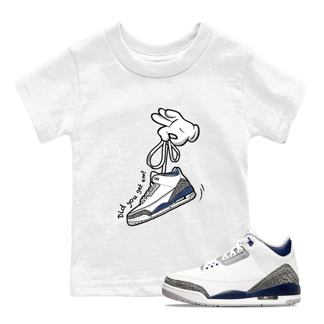 3s Midnight Navy shirt to match jordans Cartoon Hands sneaker match tee Air Jordan 3 Midnight Navy Drip Gear Zone baby toddler White 1 cotton Shirt