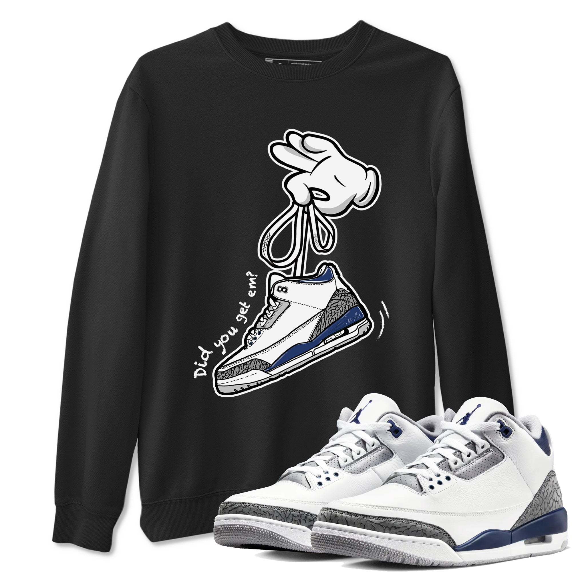 3s Midnight Navy shirt to match jordans Cartoon Hands sneaker match tee Air Jordan 3 Midnight Navy Drip Gear Zone unisex cotton Black 1 crew neck shirt