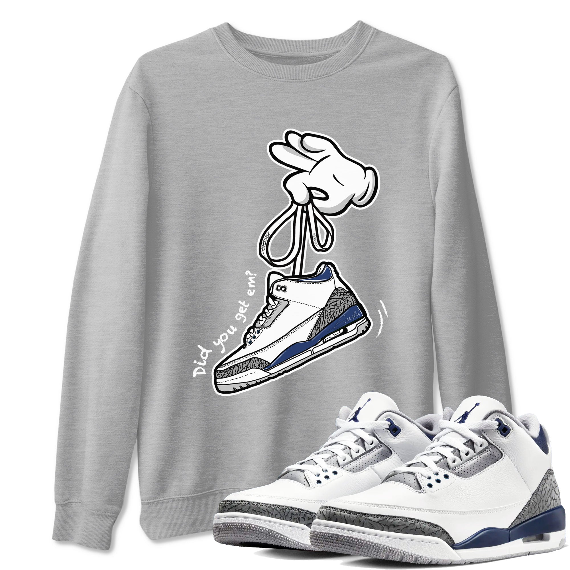 3s Midnight Navy shirt to match jordans Cartoon Hands sneaker match tee Air Jordan 3 Midnight Navy Drip Gear Zone unisex cotton Heather Grey 1 crew neck shirt