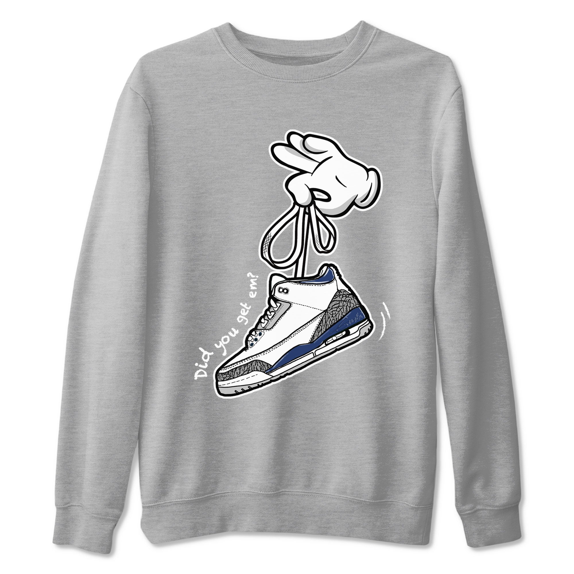3s Midnight Navy shirt to match jordans Cartoon Hands sneaker match tee Air Jordan 3 Midnight Navy Drip Gear Zone unisex cotton Heather Grey 2 crew neck shirt