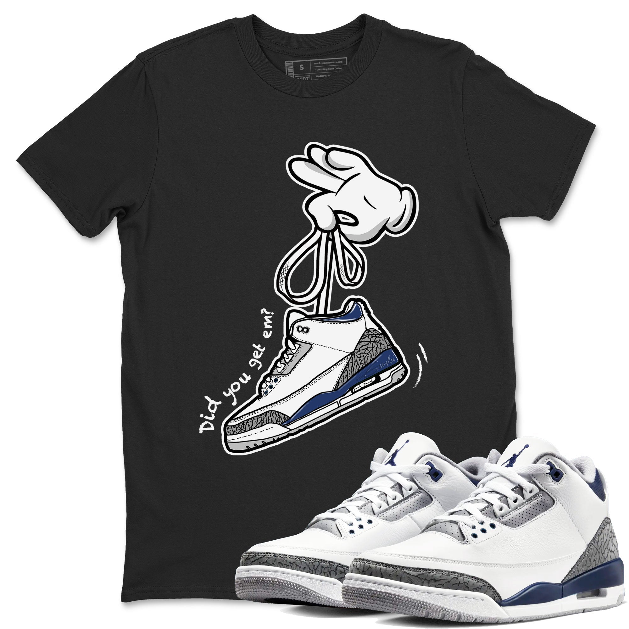 3s Midnight Navy shirt to match jordans Cartoon Hands sneaker match tee Air Jordan 3 Midnight Navy Drip Gear Zone unisex cotton Black 1 crew neck shirt
