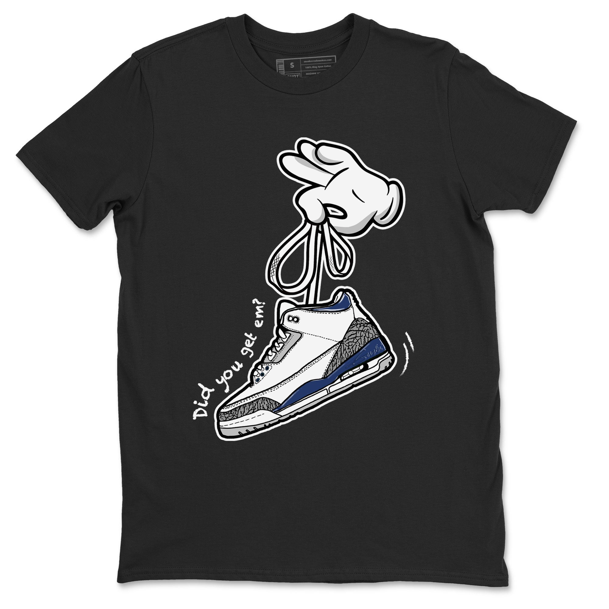 3s Midnight Navy shirt to match jordans Cartoon Hands sneaker match tee Air Jordan 3 Midnight Navy Drip Gear Zone unisex cotton Black 2 crew neck shirt