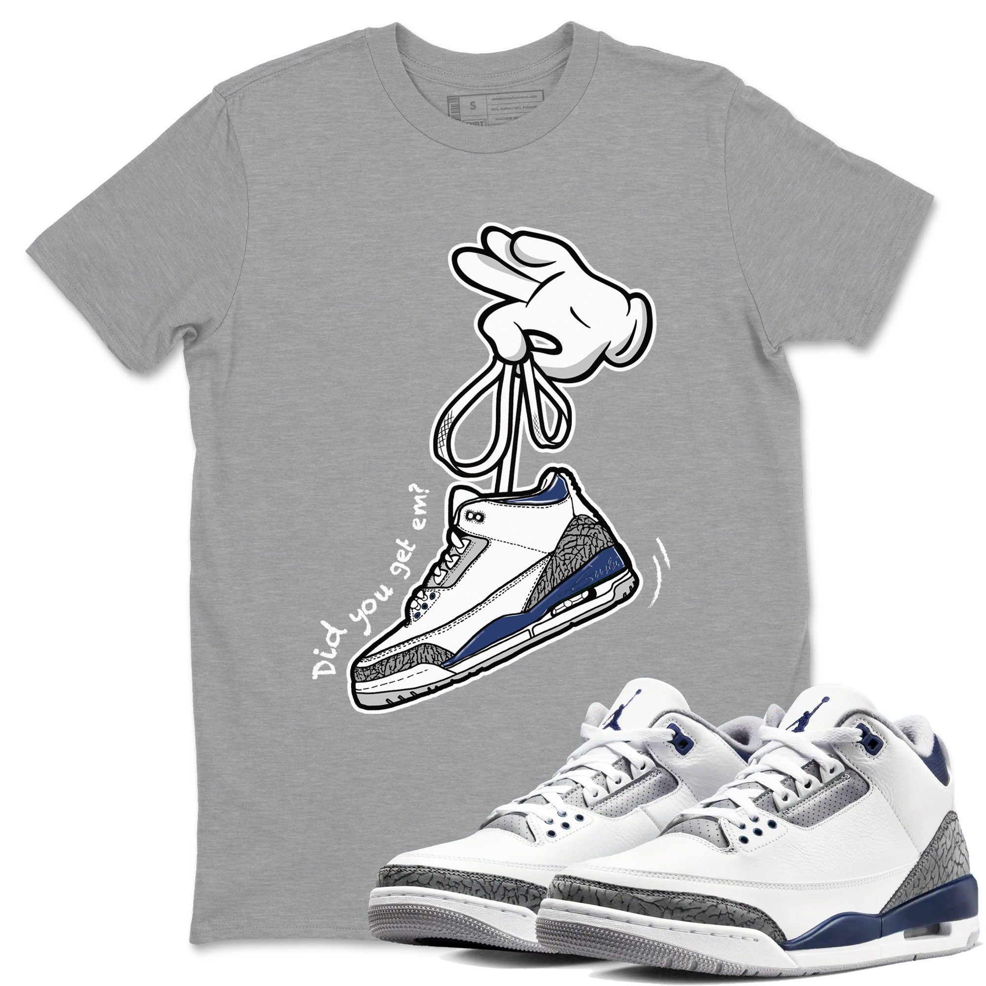 3s Midnight Navy shirt to match jordans Cartoon Hands sneaker match tee Air Jordan 3 Midnight Navy Drip Gear Zone unisex cotton Heather Grey 1 crew neck shirt