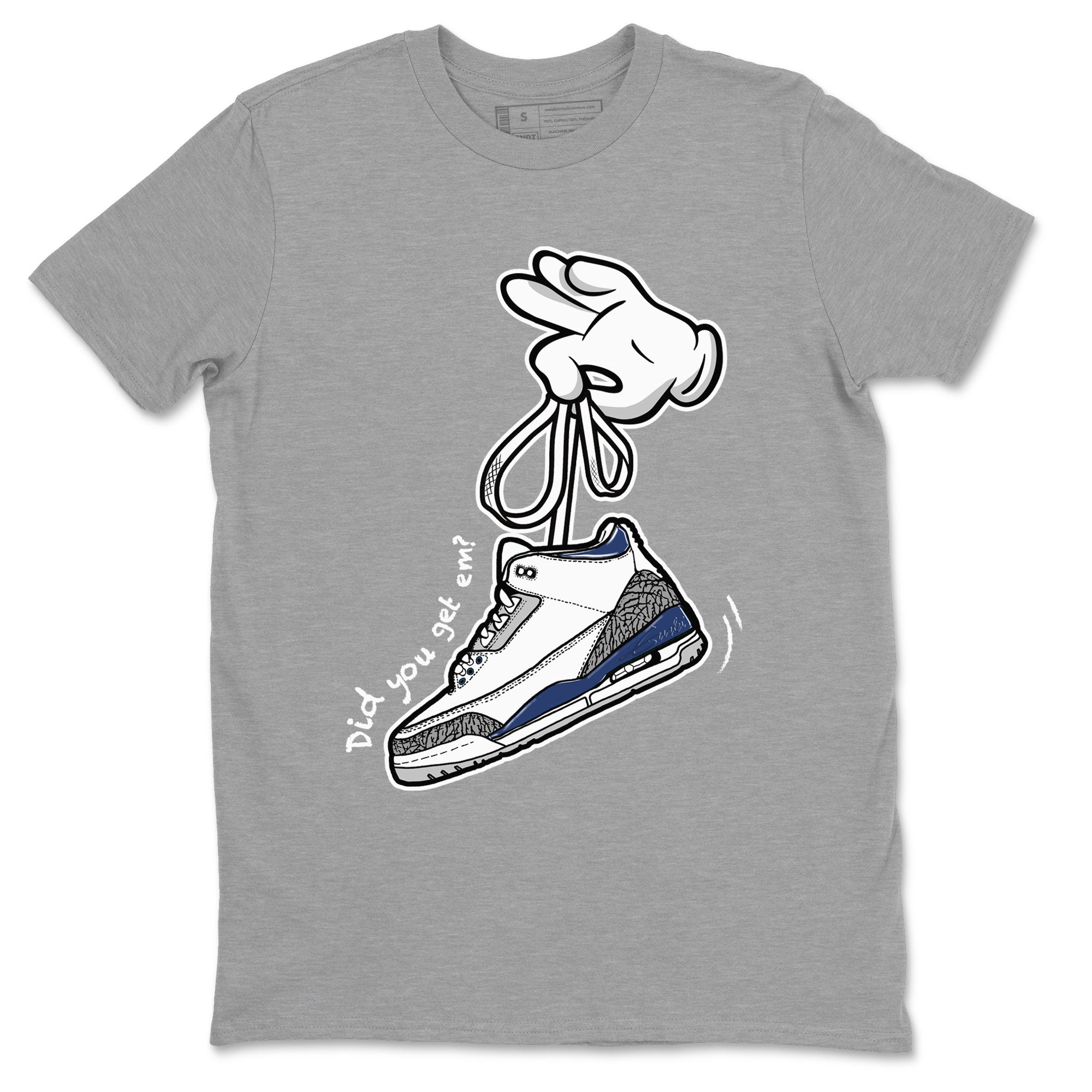 3s Midnight Navy shirt to match jordans Cartoon Hands sneaker match tee Air Jordan 3 Midnight Navy Drip Gear Zone unisex cotton Heather Grey 2 crew neck shirt