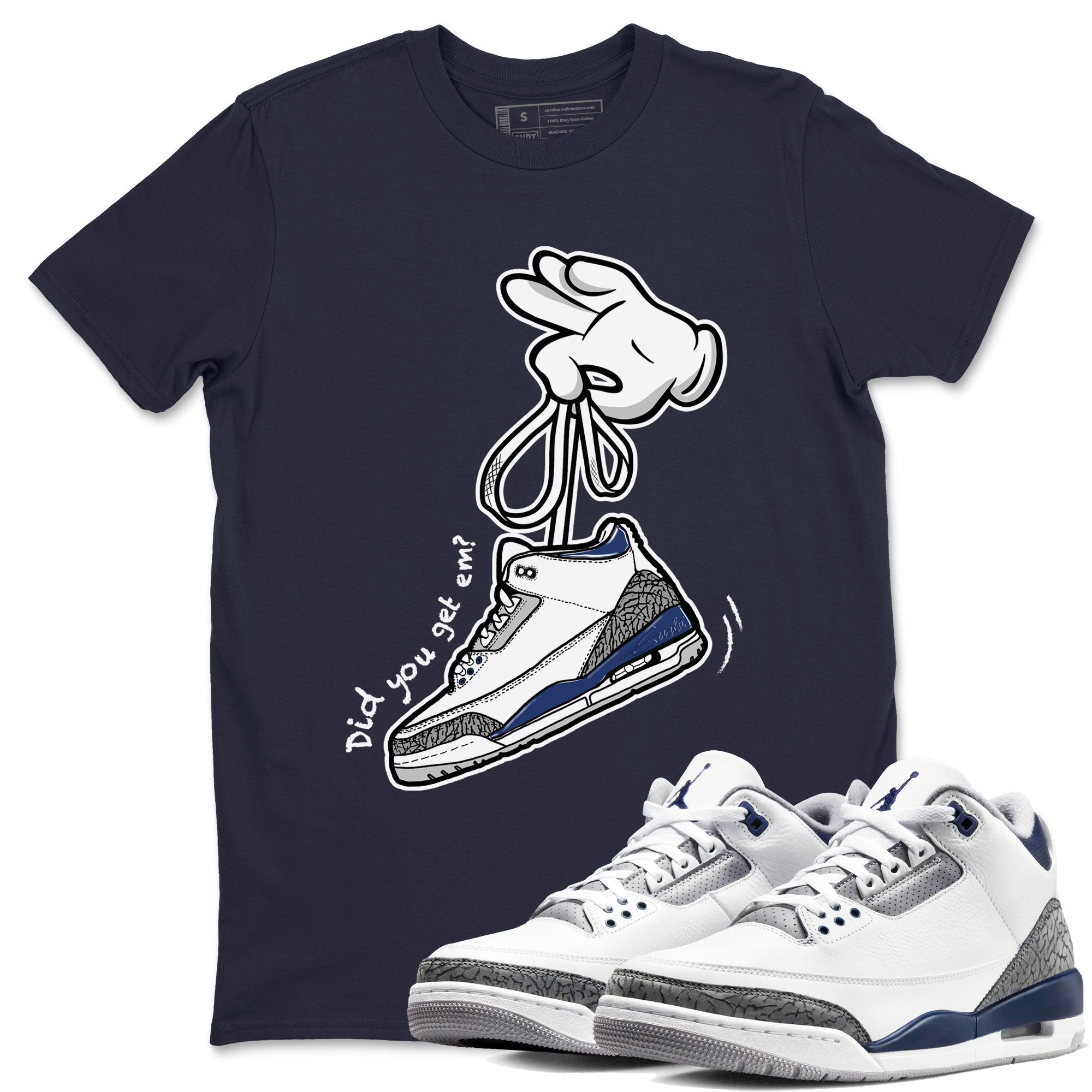 3s Midnight Navy shirt to match jordans Cartoon Hands sneaker match tee Air Jordan 3 Midnight Navy Drip Gear Zone unisex cotton Navy 1 crew neck shirt