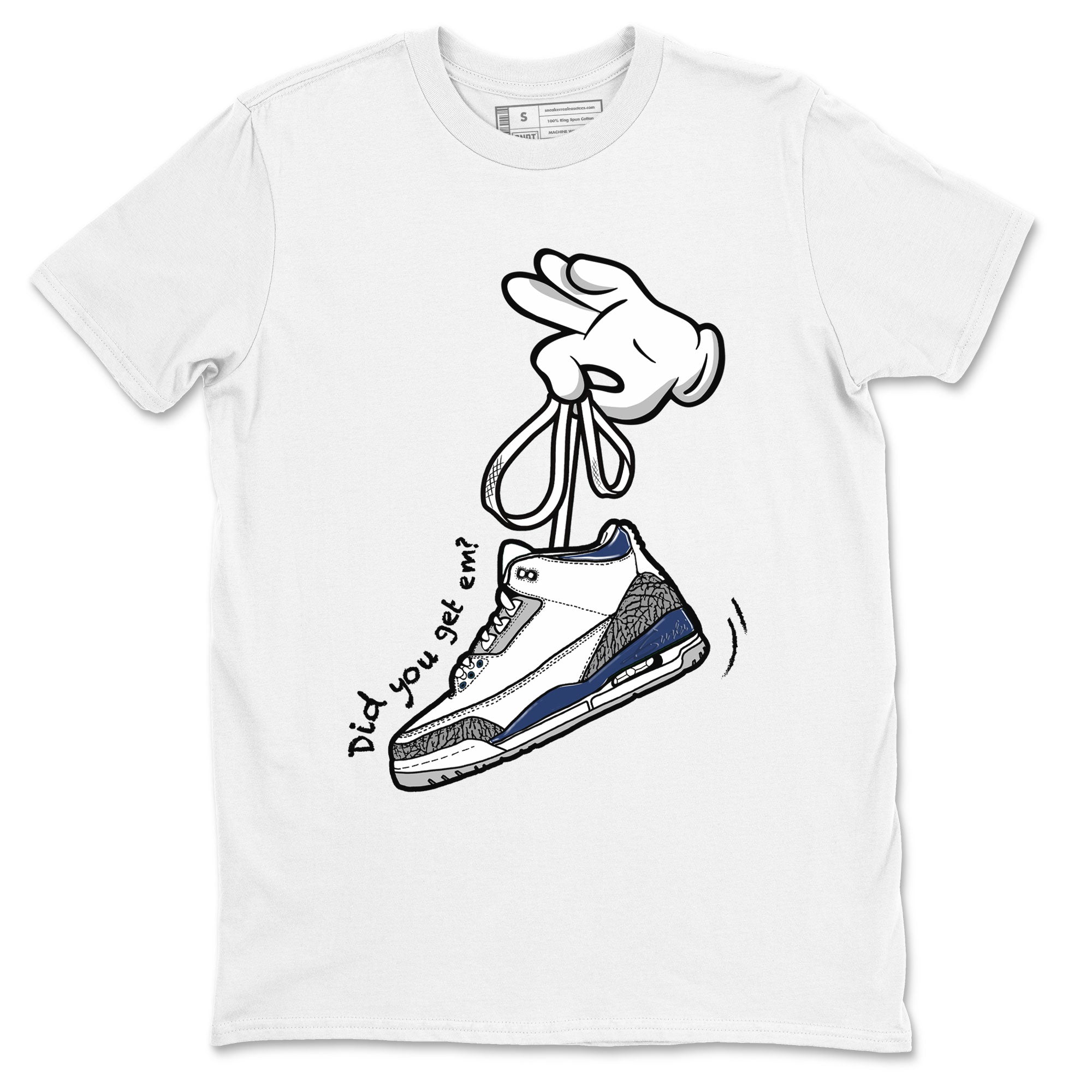 3s Midnight Navy shirt to match jordans Cartoon Hands sneaker match tee Air Jordan 3 Midnight Navy Drip Gear Zone unisex cotton White 2 crew neck shirt