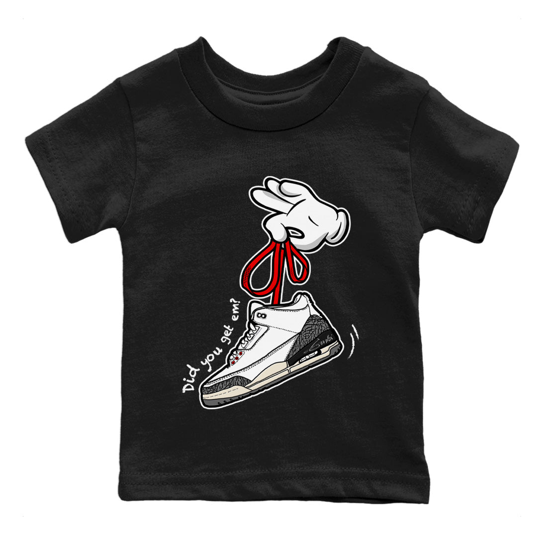 Air Jordan 3 White Cement Cartoon Hands Baby and Kids Sneaker Tees Air Jordan 3 Retro White Cement Kids Sneaker Tees Washing and Care Tip