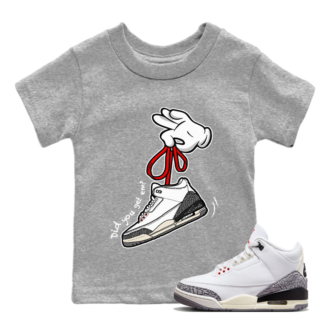 Air Jordan 3 White Cement Cartoon Hands Baby and Kids Sneaker Tees Air Jordan 3 Retro White Cement Kids Sneaker Tees Size Chart