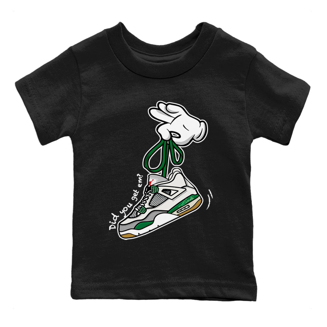 Air Jordan 4 Pine Green Cartoon Hands Baby and Kids Streetwear Sneaker Shirt Nike SB Air Jordan 4 Pine Green Kids Streetwear Sneaker Shirt Washing and Care Tip