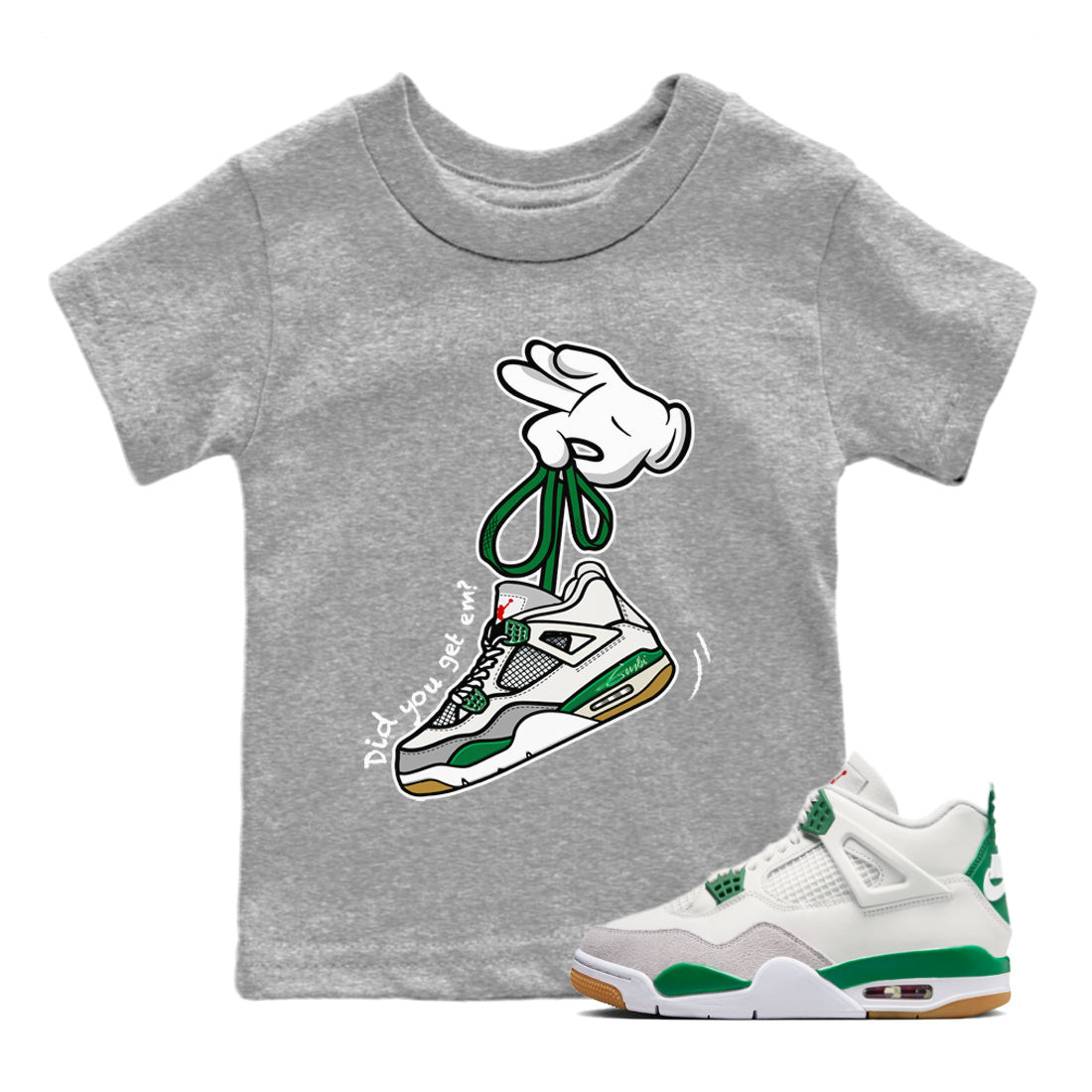 Air Jordan 4 Pine Green Cartoon Hands Baby and Kids Streetwear Sneaker Shirt Nike SB Air Jordan 4 Pine Green Kids Streetwear Sneaker Shirt Size Chart