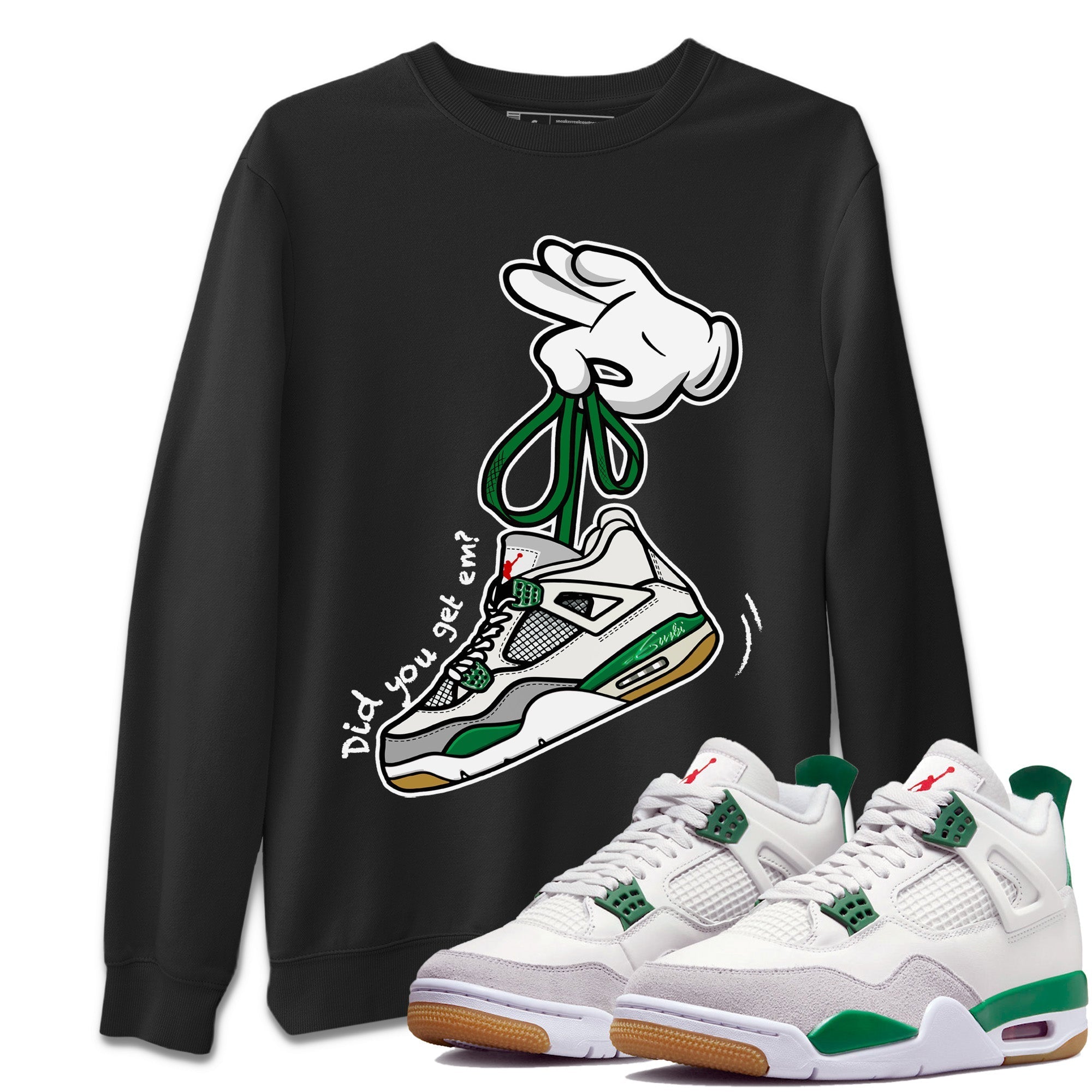 Air Jordan 4 Pine Green Cartoon Hands Crew Neck Streetwear Sneaker Shirt Nike SB Air Jordan 4 Pine Green Sneaker T-Shirts Washing and Care Tip