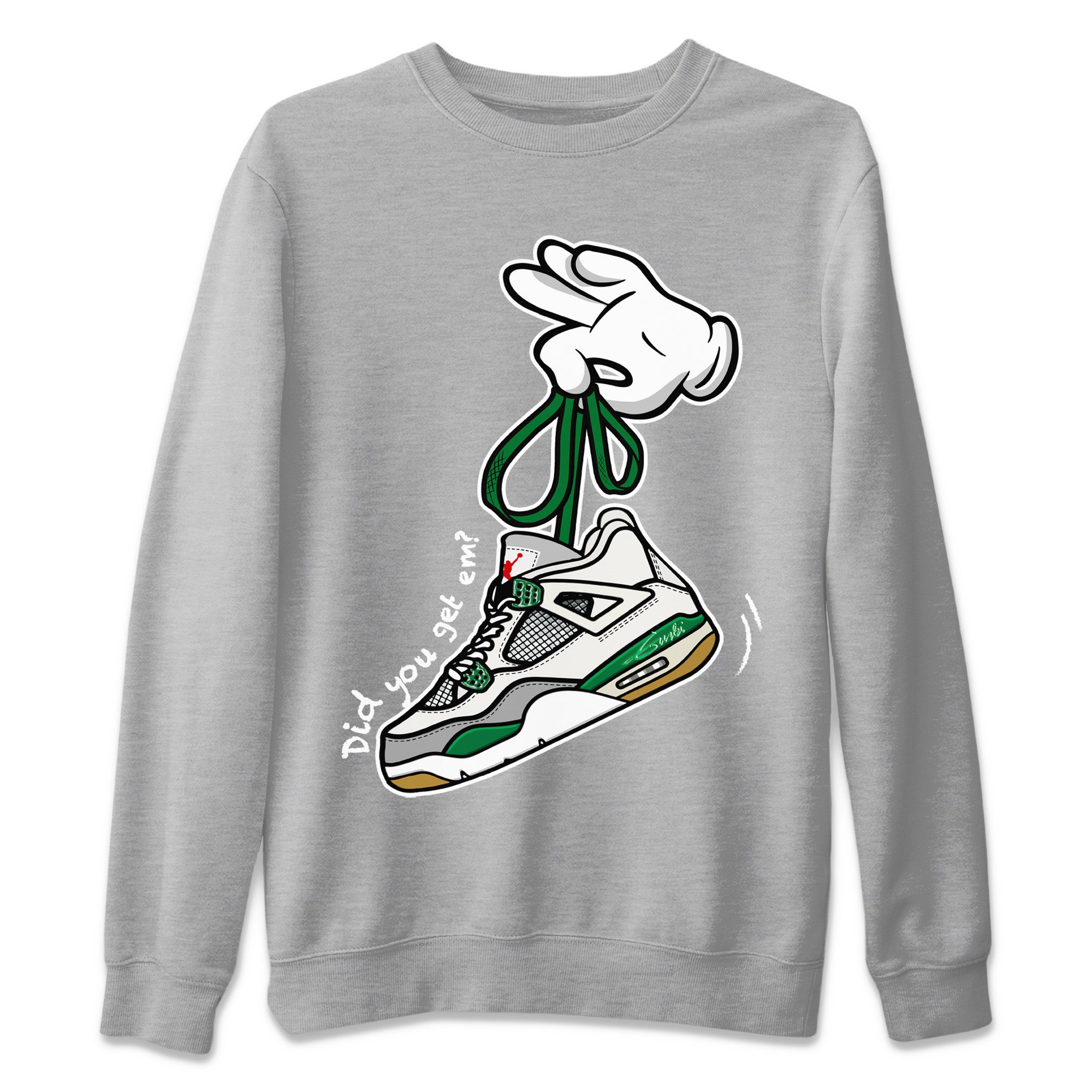 Air Jordan 4 Pine Green Sneaker Match Tees Cartoon Hands Streetwear Sneaker Shirt Nike SB Air Jordan 4 Pine Green Sneaker Release Tees Unisex Shirts Heather Grey 2