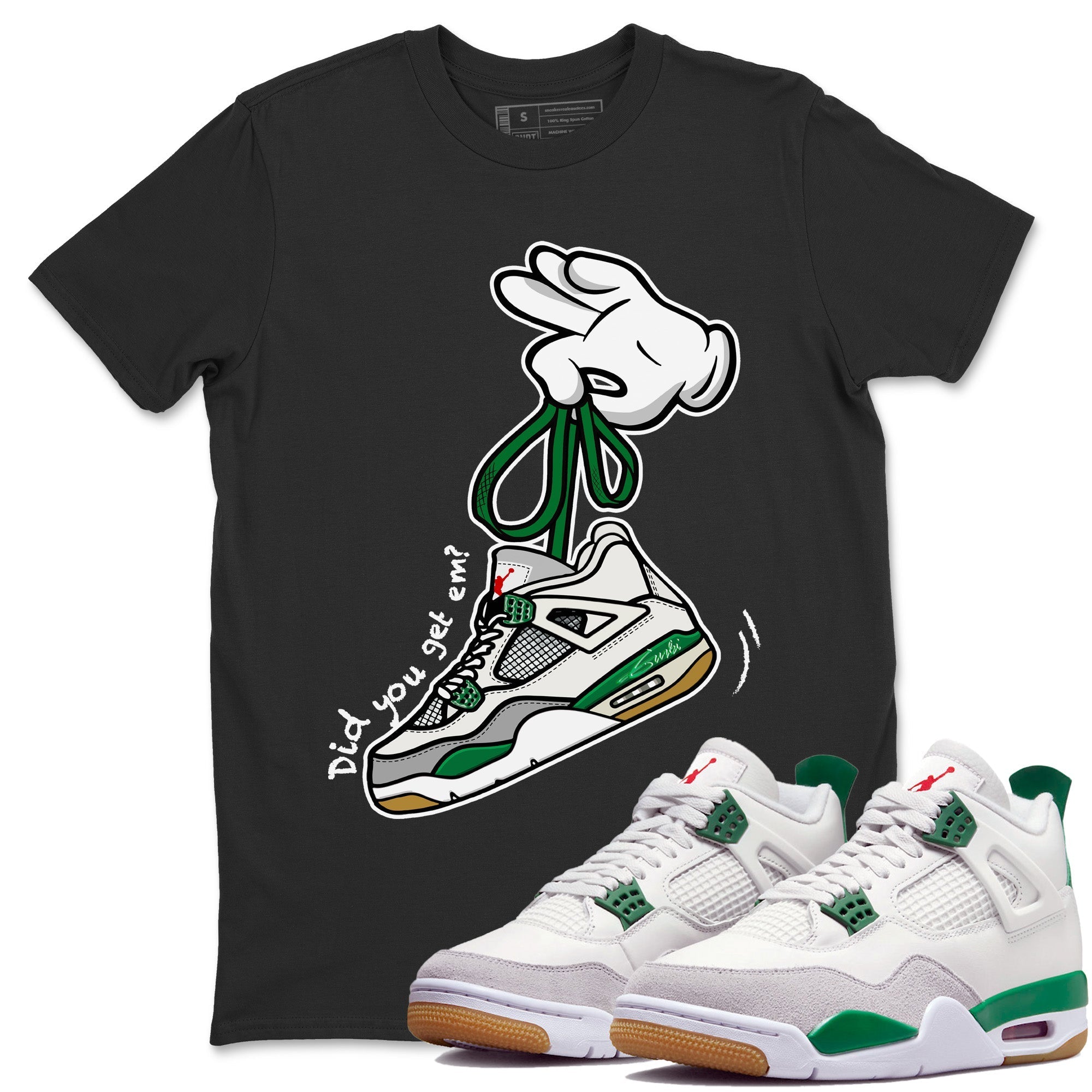 Air Jordan 4 Pine Green Sneaker Match Tees Cartoon Hands Streetwear Sneaker Shirt Nike SB Air Jordan 4 Pine Green Sneaker Release Tees Unisex Shirts Black 1